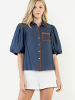 THML THML Stitch Trim Denim Top