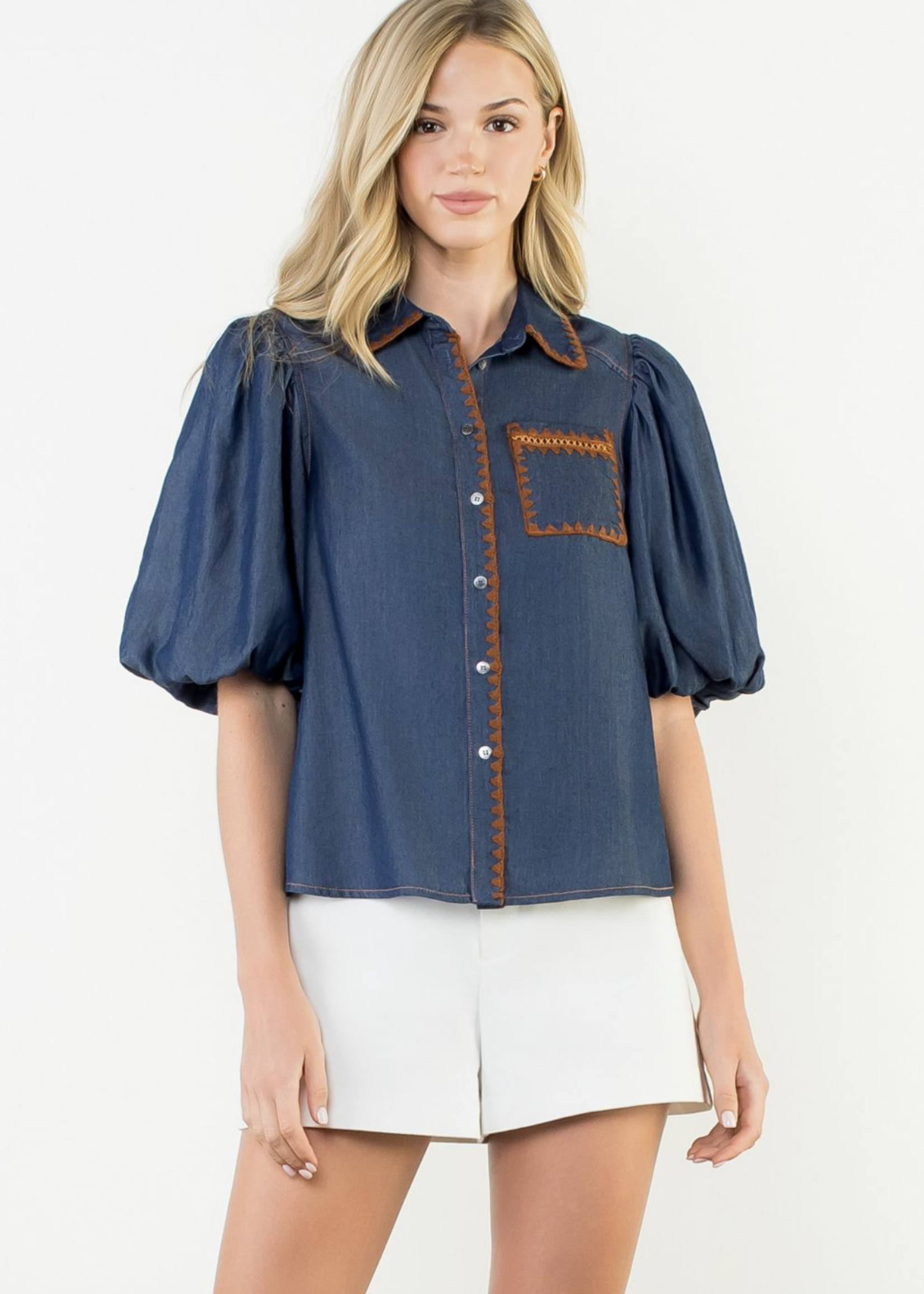 THML THML Stitch Trim Denim Top