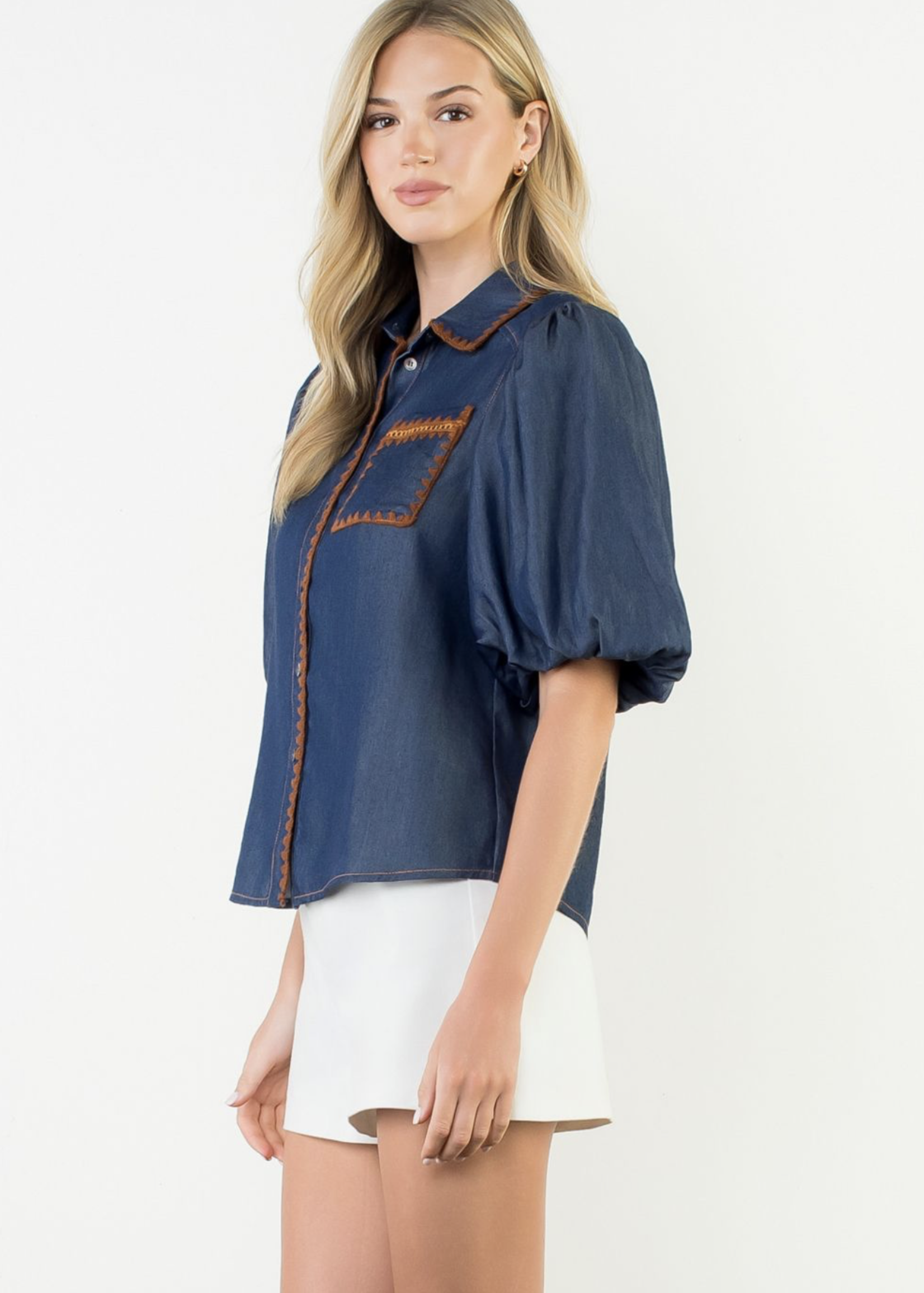 THML THML Stitch Trim Denim Top