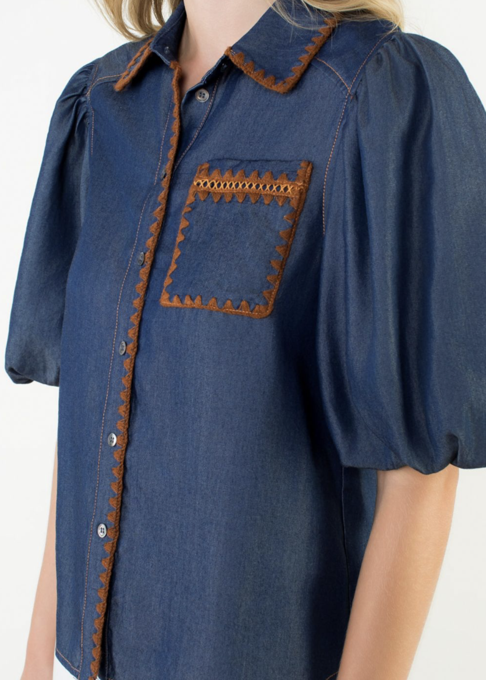 THML THML Stitch Trim Denim Top