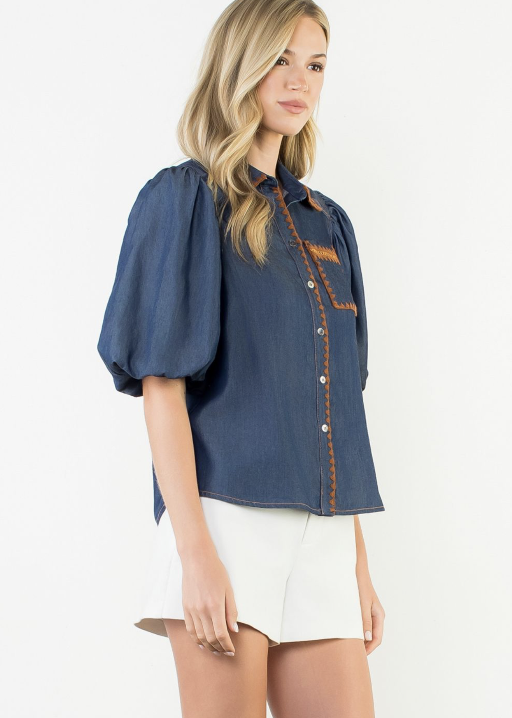 THML THML Stitch Trim Denim Top