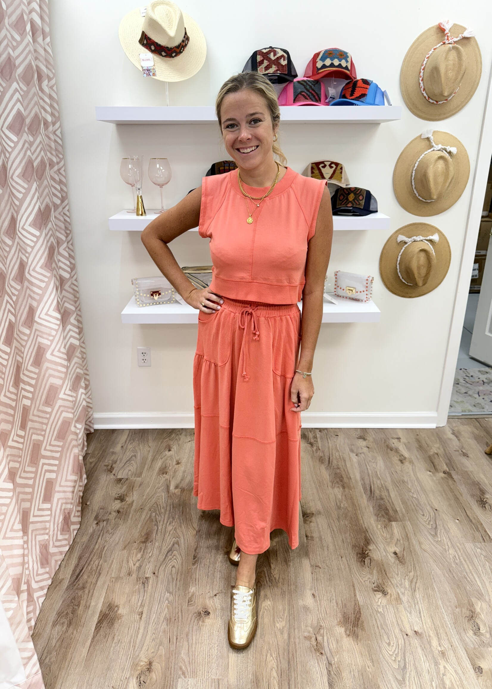 La Biz La Biz Terry Contrast Midi Skirt Set