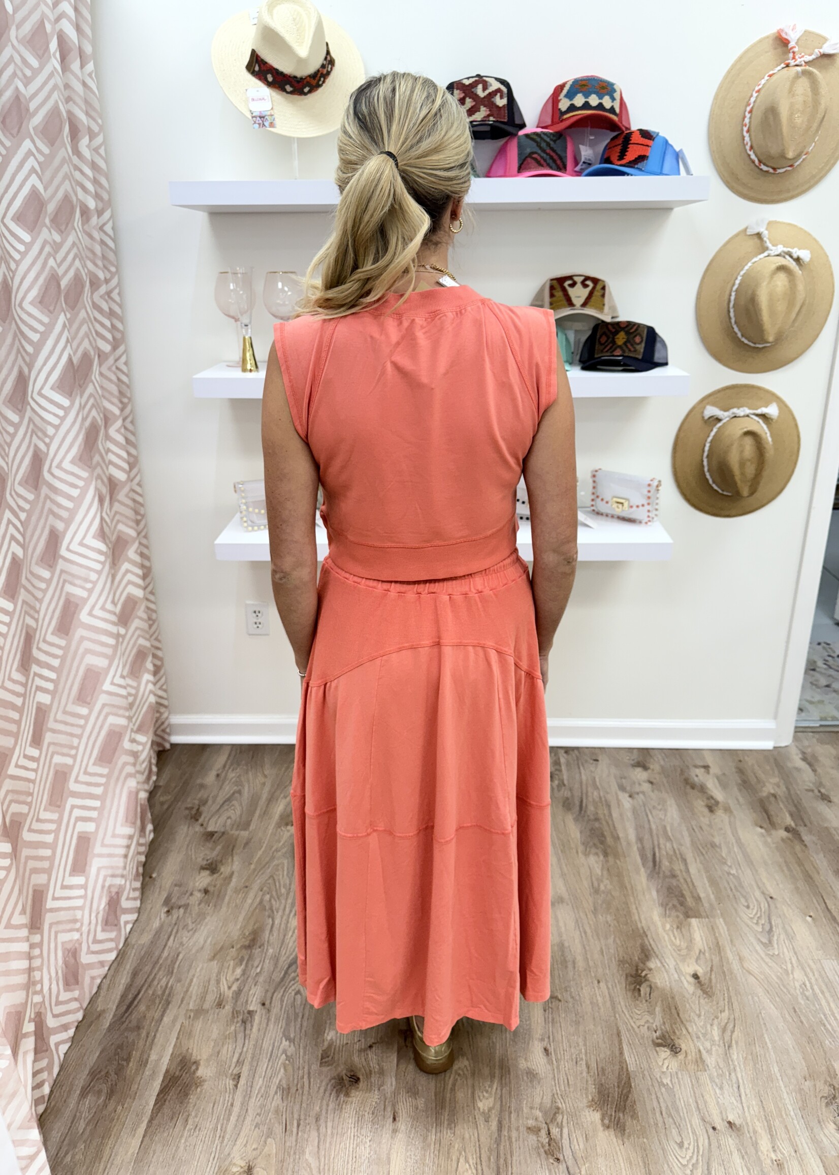 La Biz La Biz Terry Contrast Midi Skirt Set