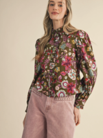 Merci Merci Ruffle Neck Floral Blouse