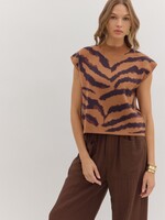 ETO ETO Tiger Print Mock Neck Top