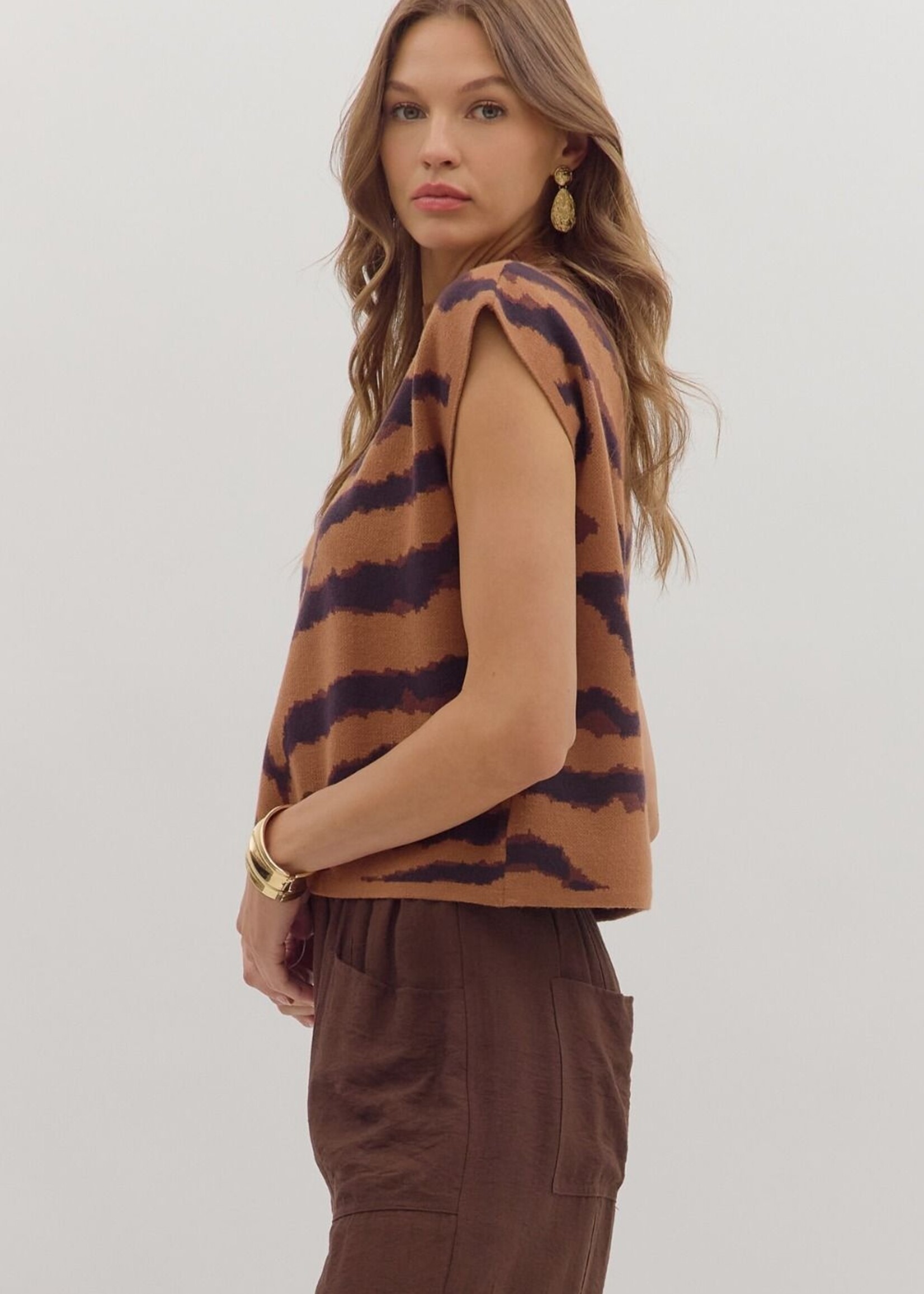 ETO ETO Tiger Print Mock Neck Top