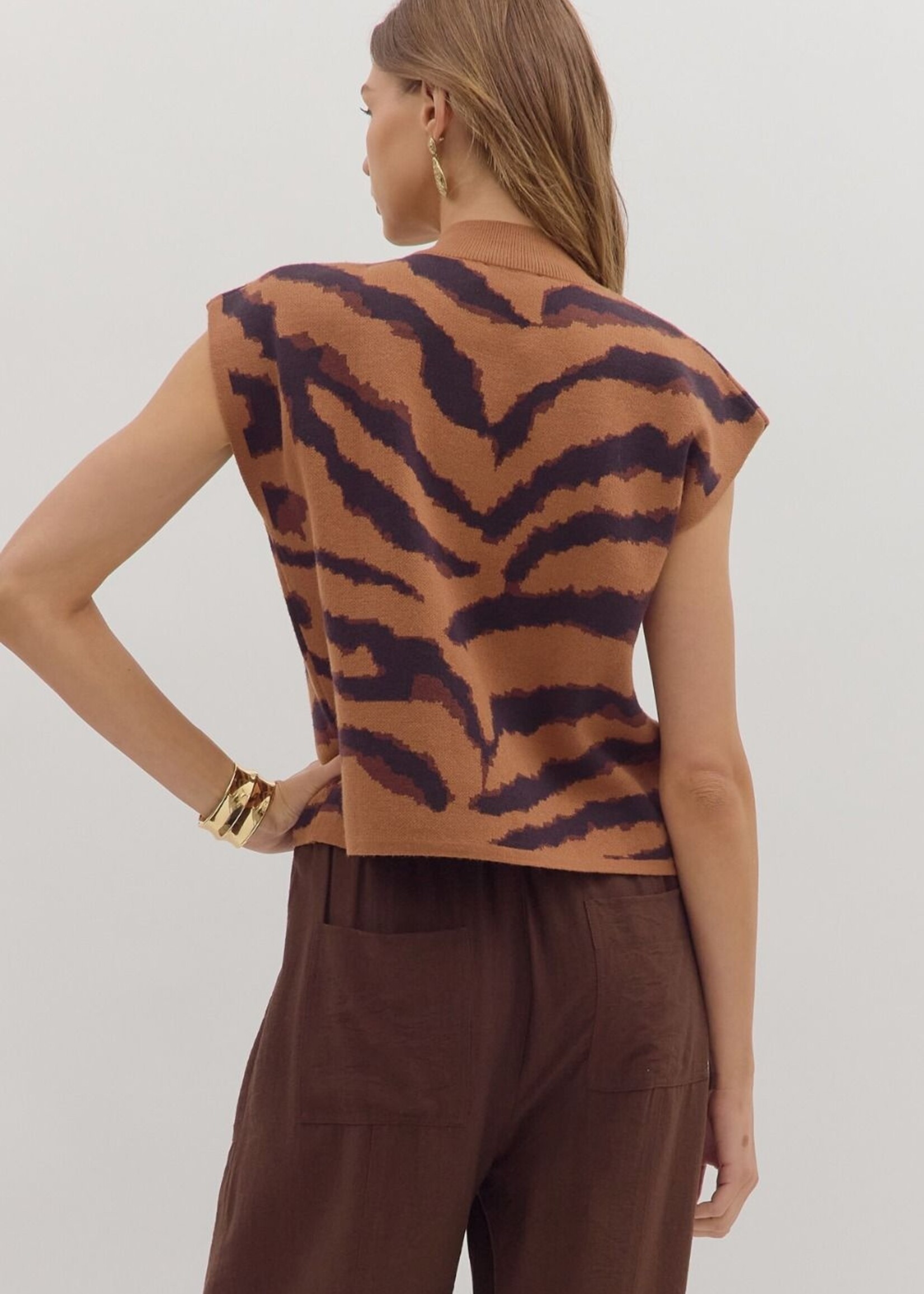 ETO ETO Tiger Print Mock Neck Top