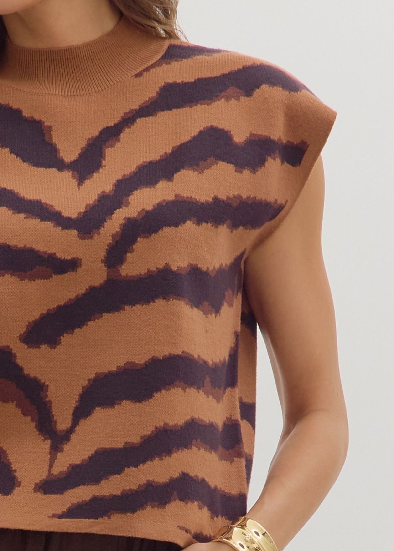 ETO ETO Tiger Print Mock Neck Top