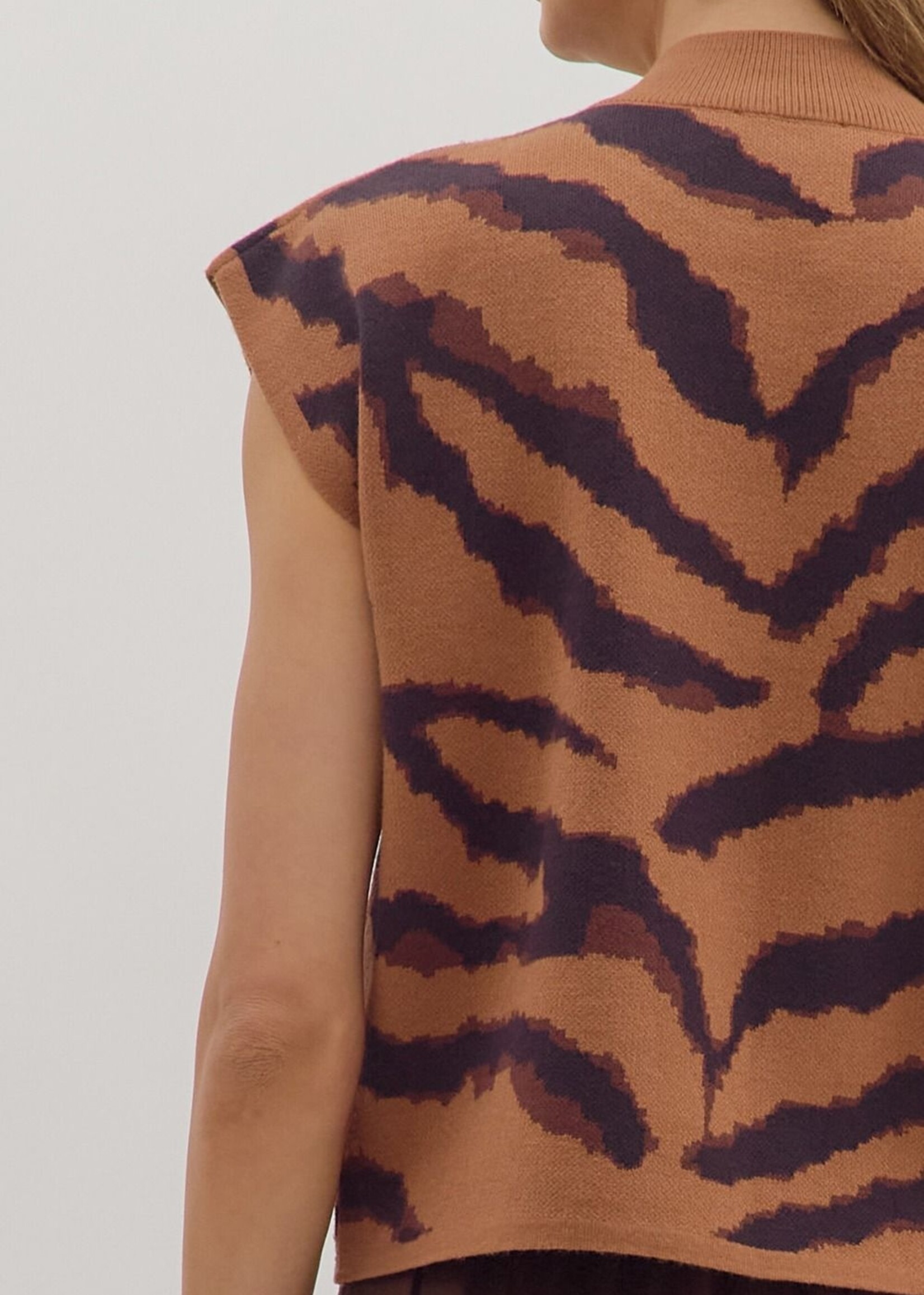 ETO ETO Tiger Print Mock Neck Top