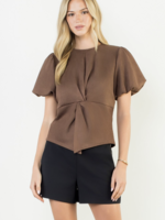 THML THML Puff Slv Twisted Suede Top