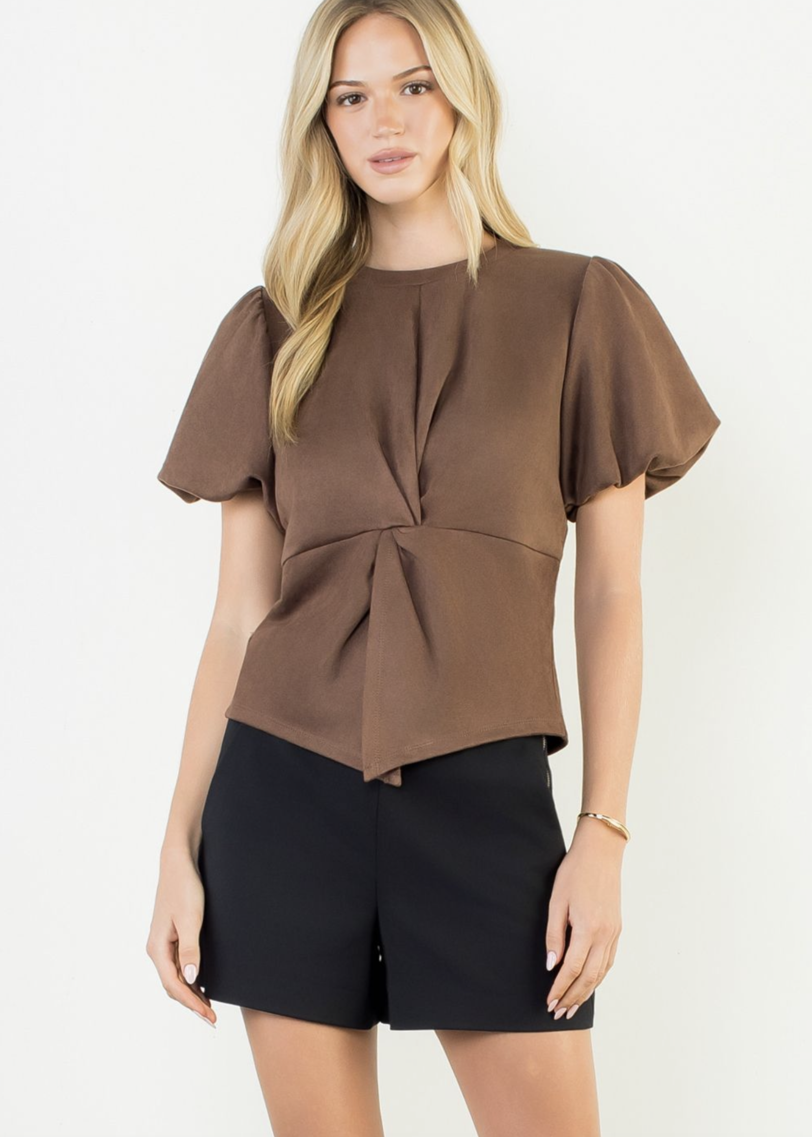 THML THML Puff Slv Twisted Suede Top