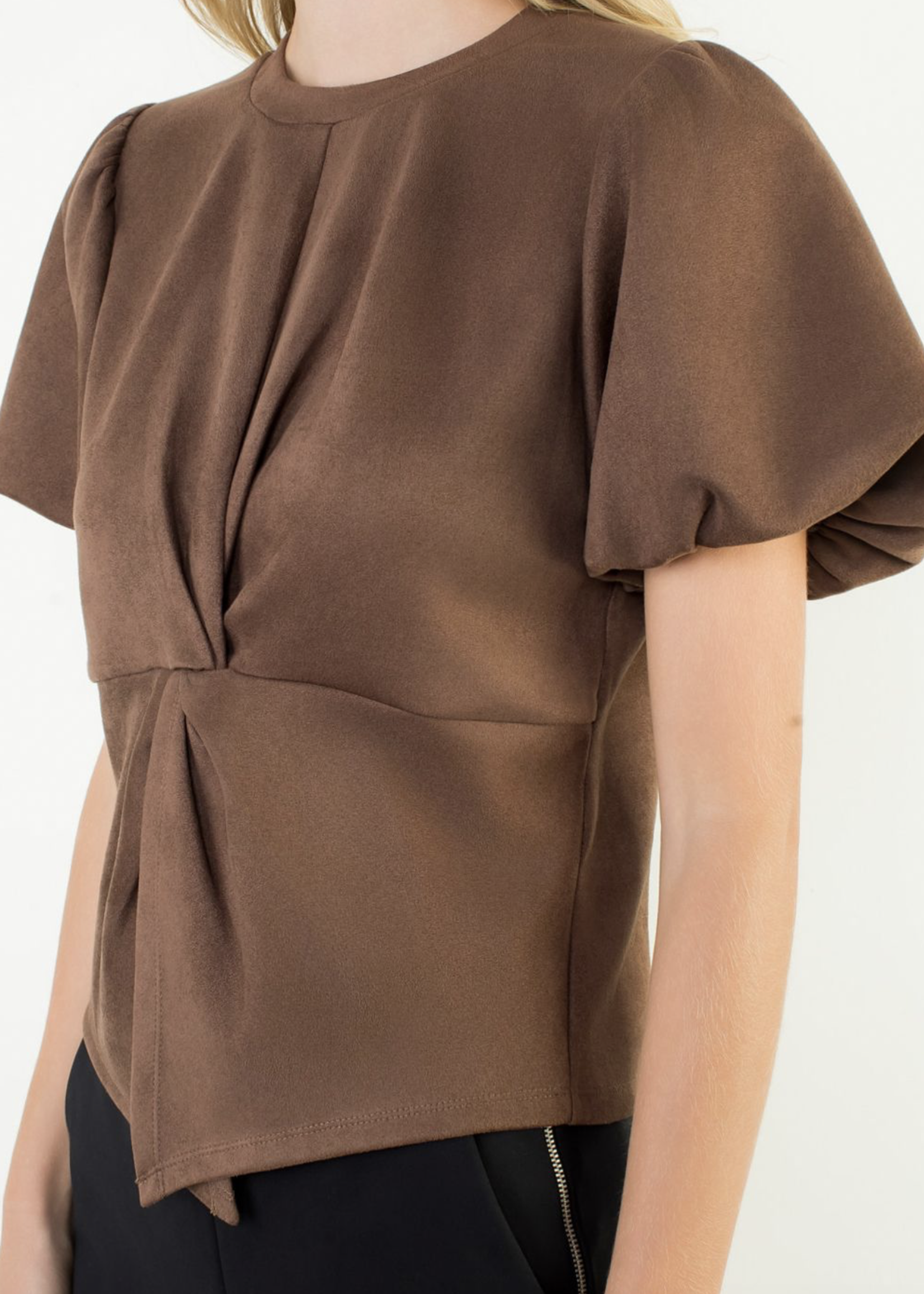 THML THML Puff Slv Twisted Suede Top