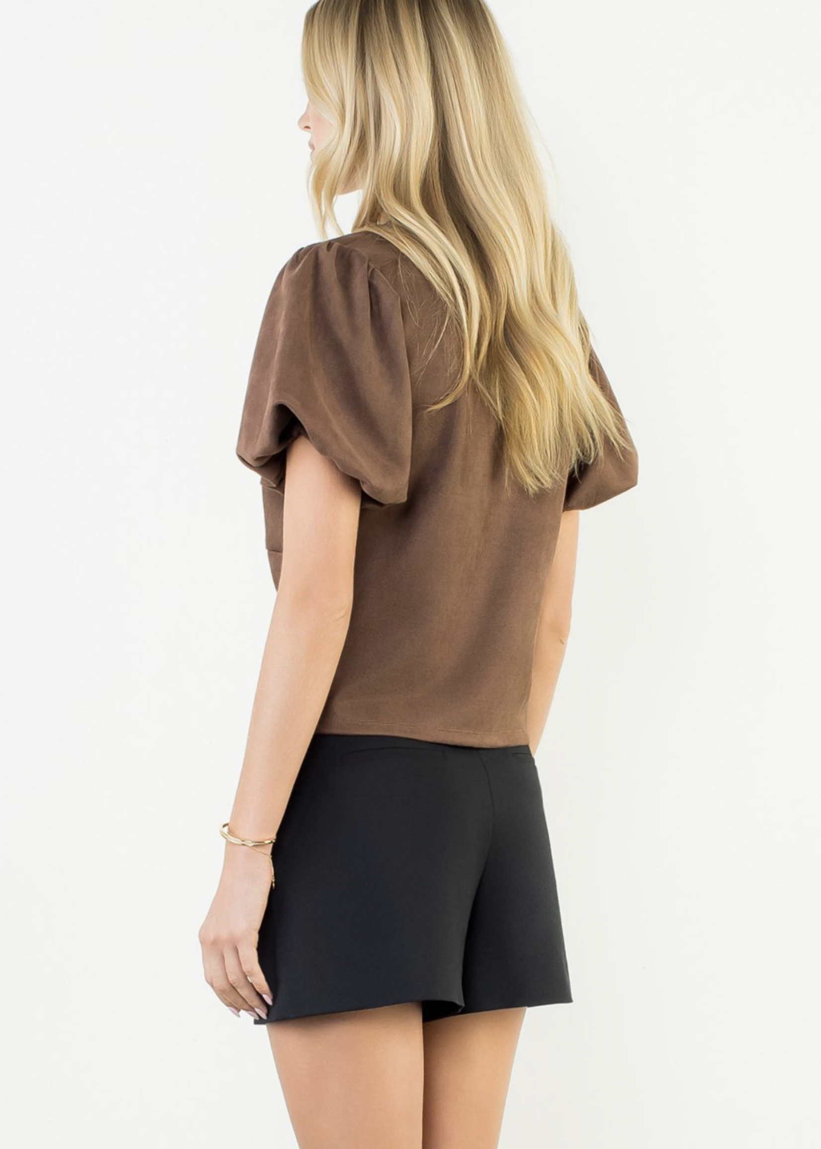 THML THML Puff Slv Twisted Suede Top