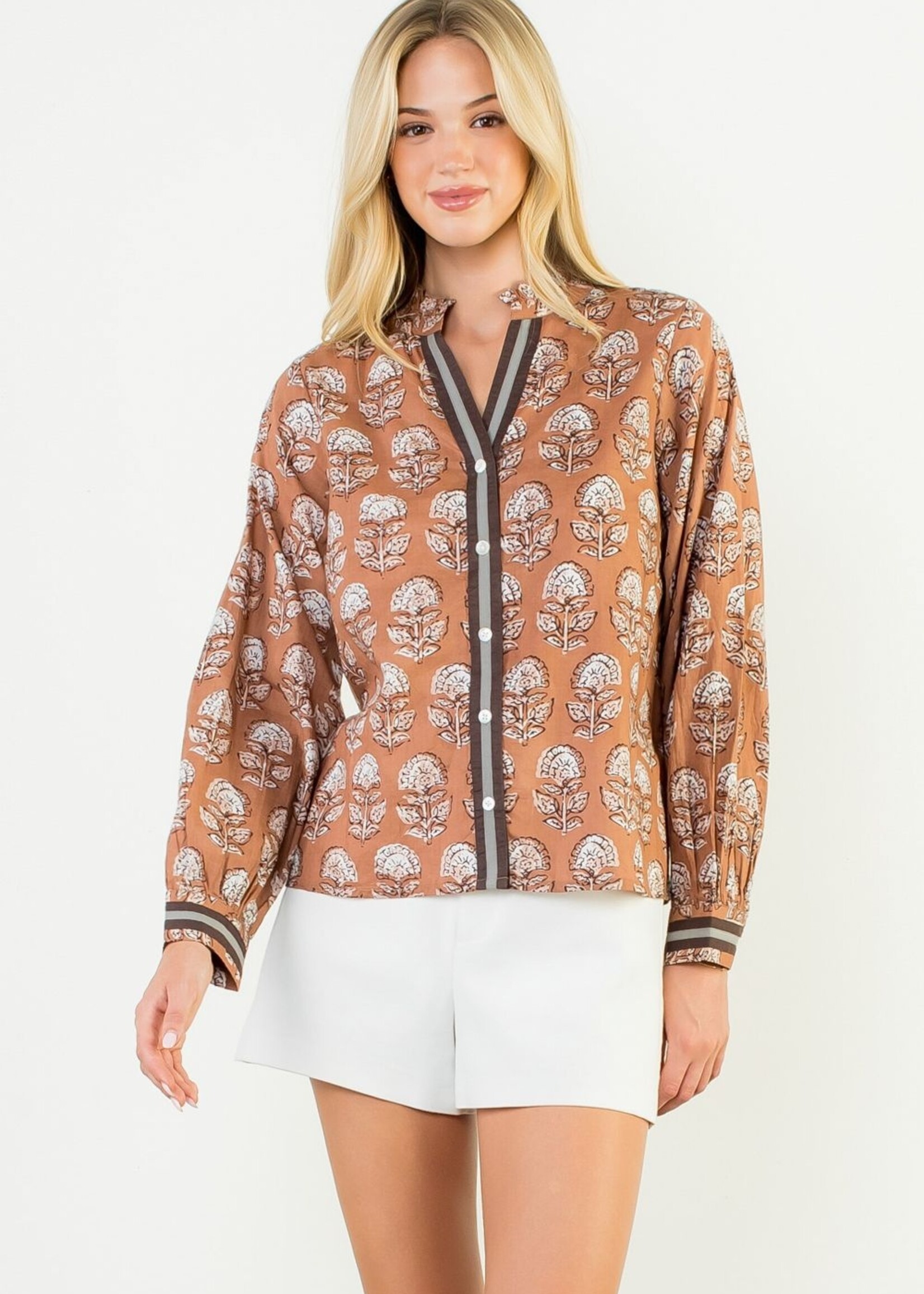 THML THML L/S Floral Button Up Top