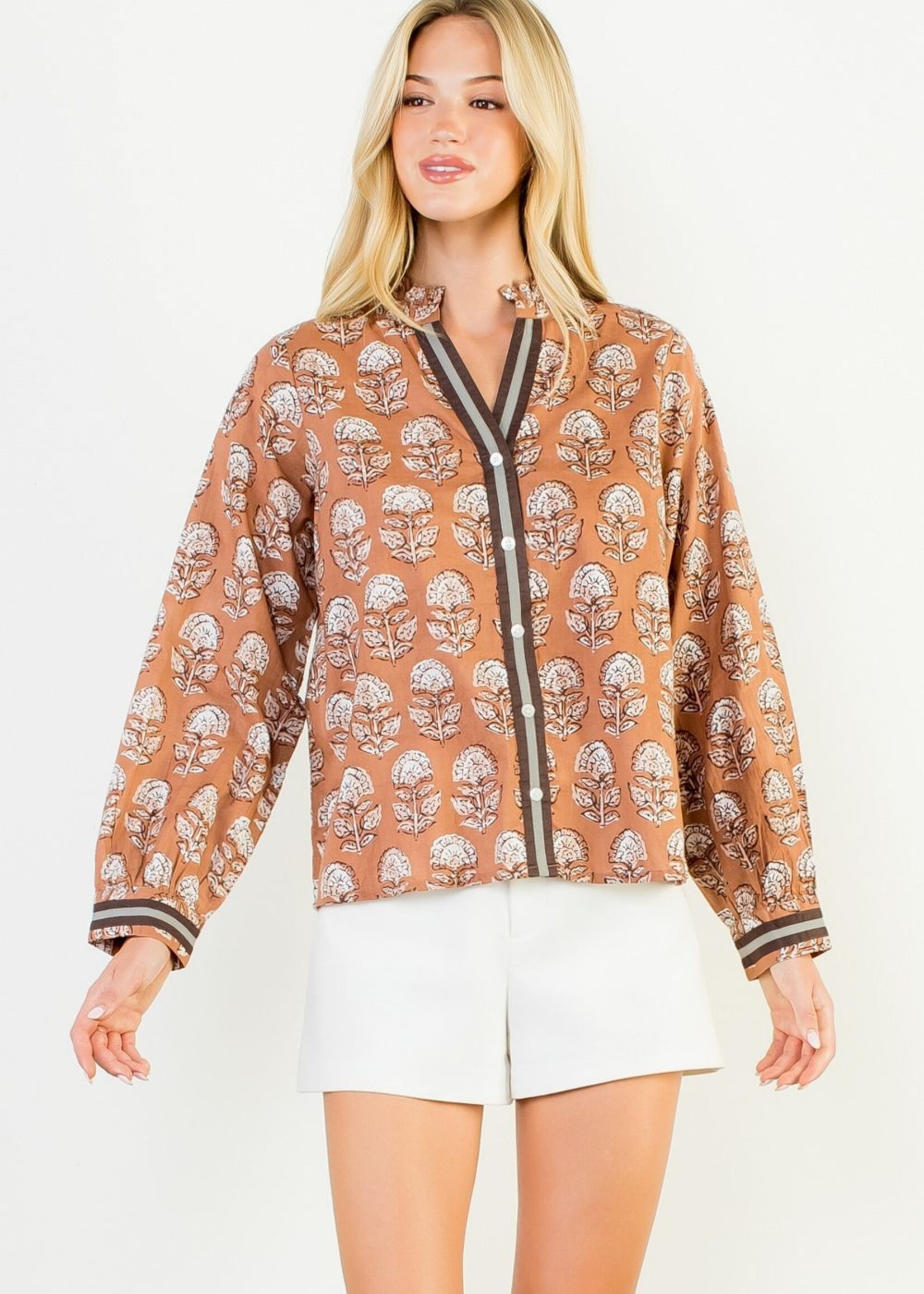 THML THML L/S Floral Button Up Top
