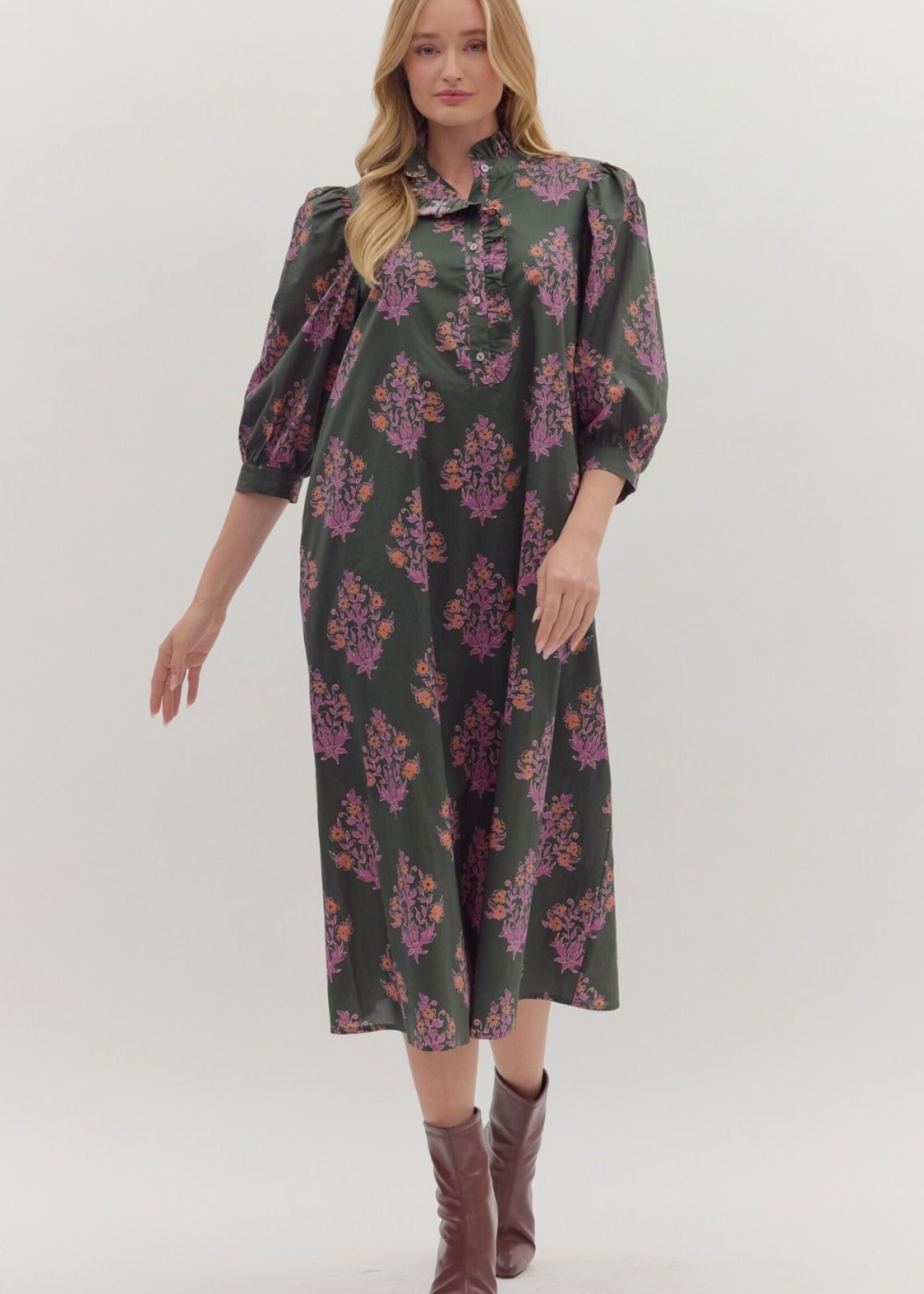 ETO ETO Botanical Print Midi Dress