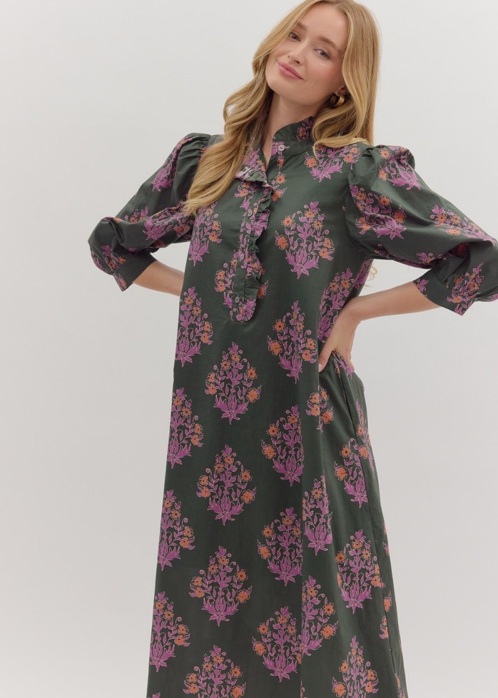 ETO ETO Botanical Print Midi Dress