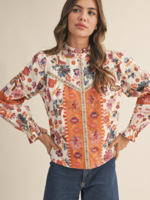 Merci Merci Ruffle Neck Floral Top
