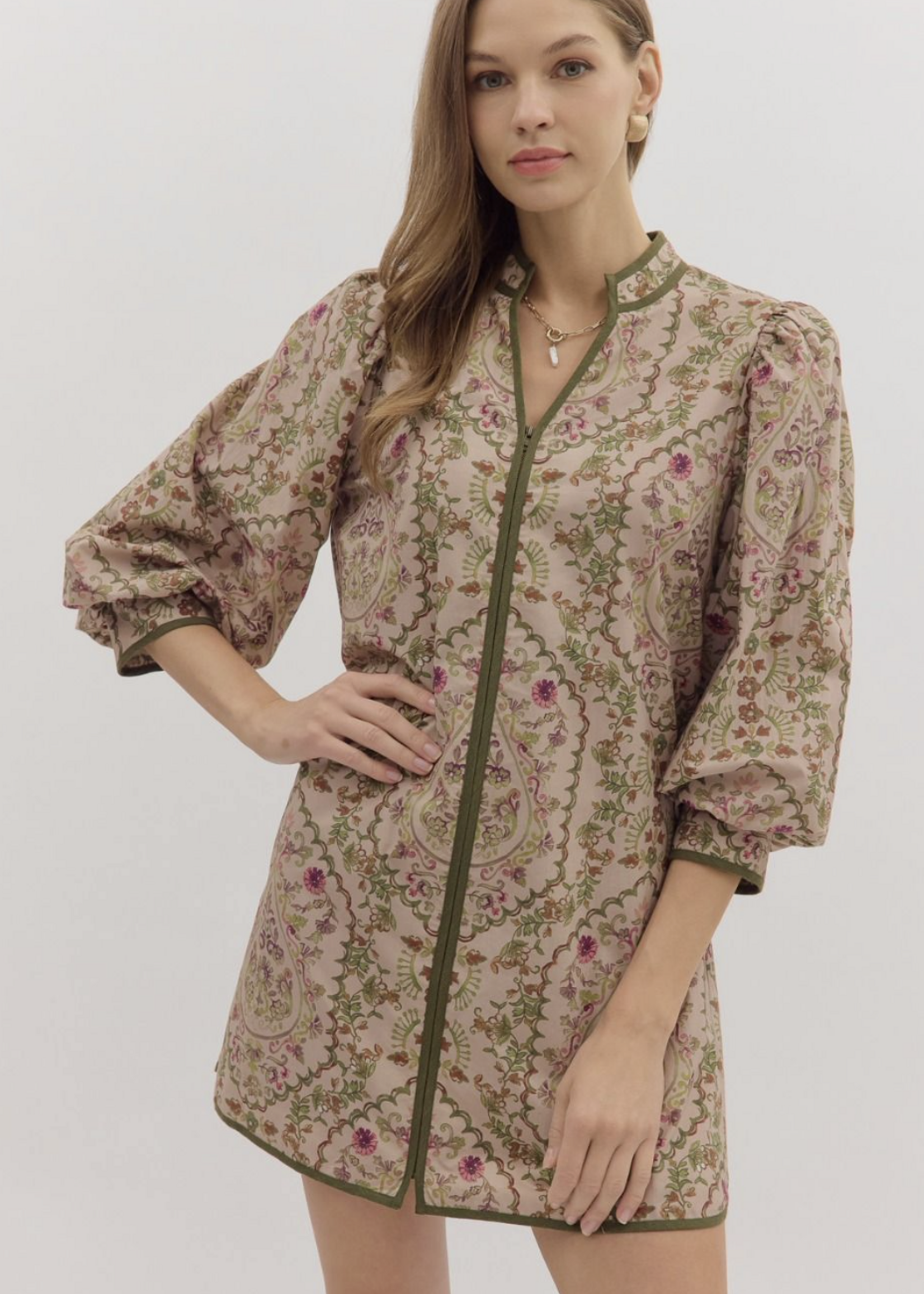 ETO ETO Front Zipper Floral Dress