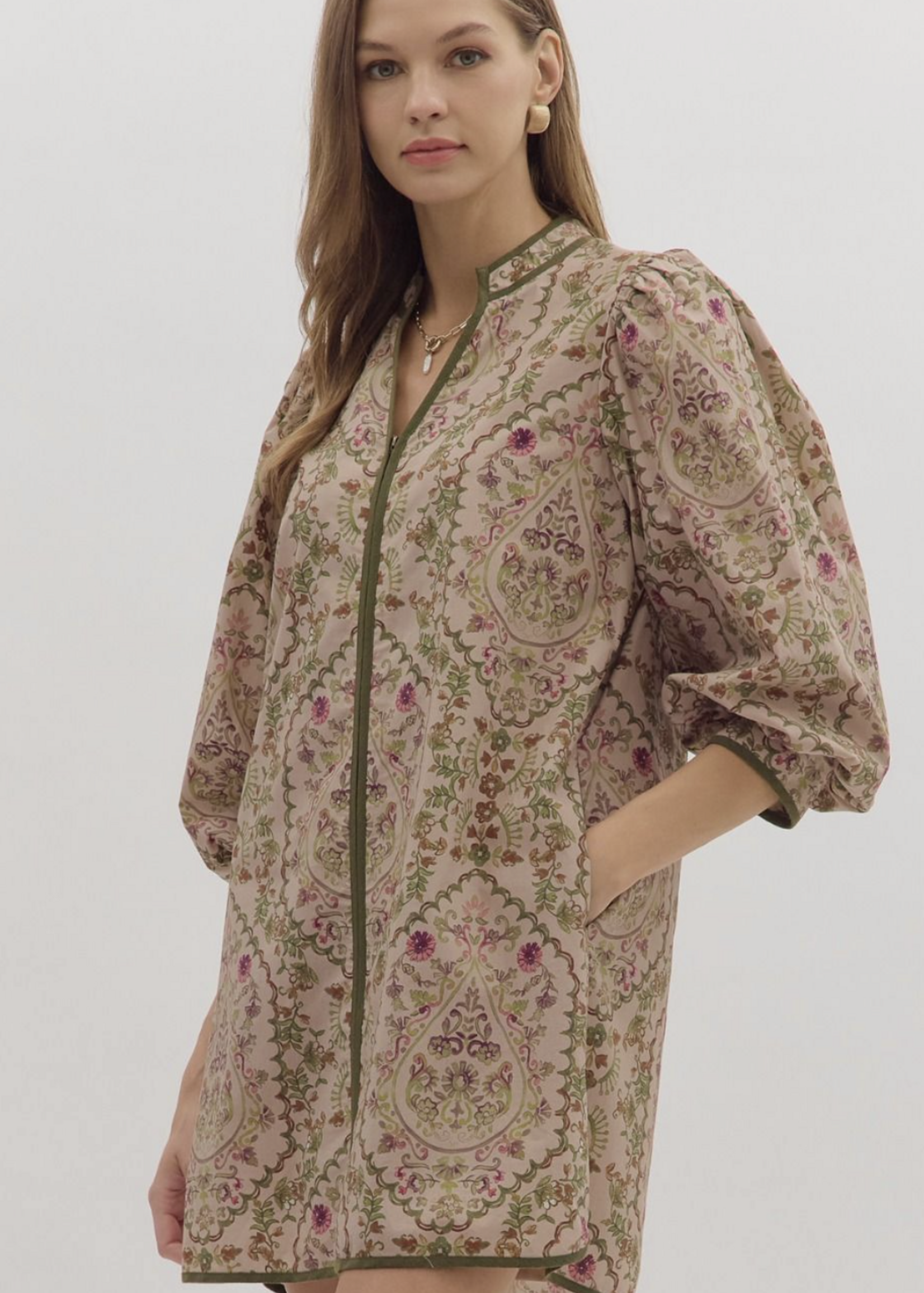 ETO ETO Front Zipper Floral Dress