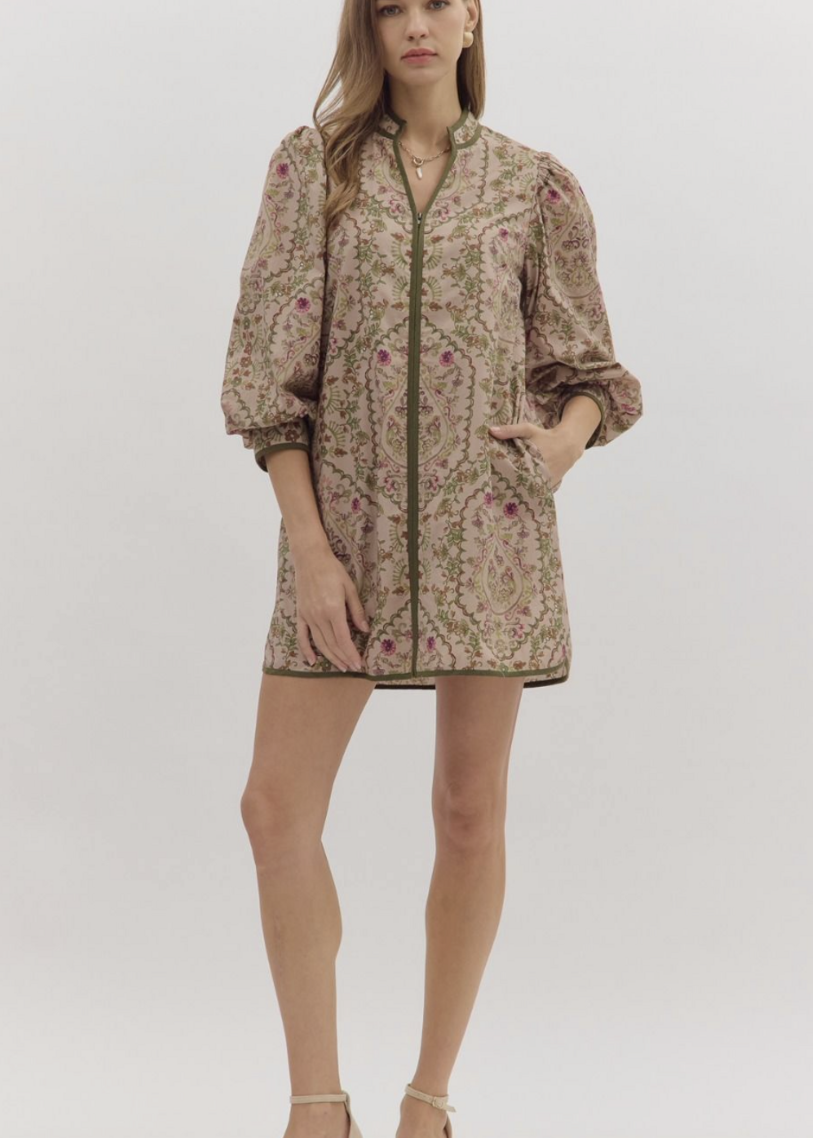 ETO ETO Front Zipper Floral Dress