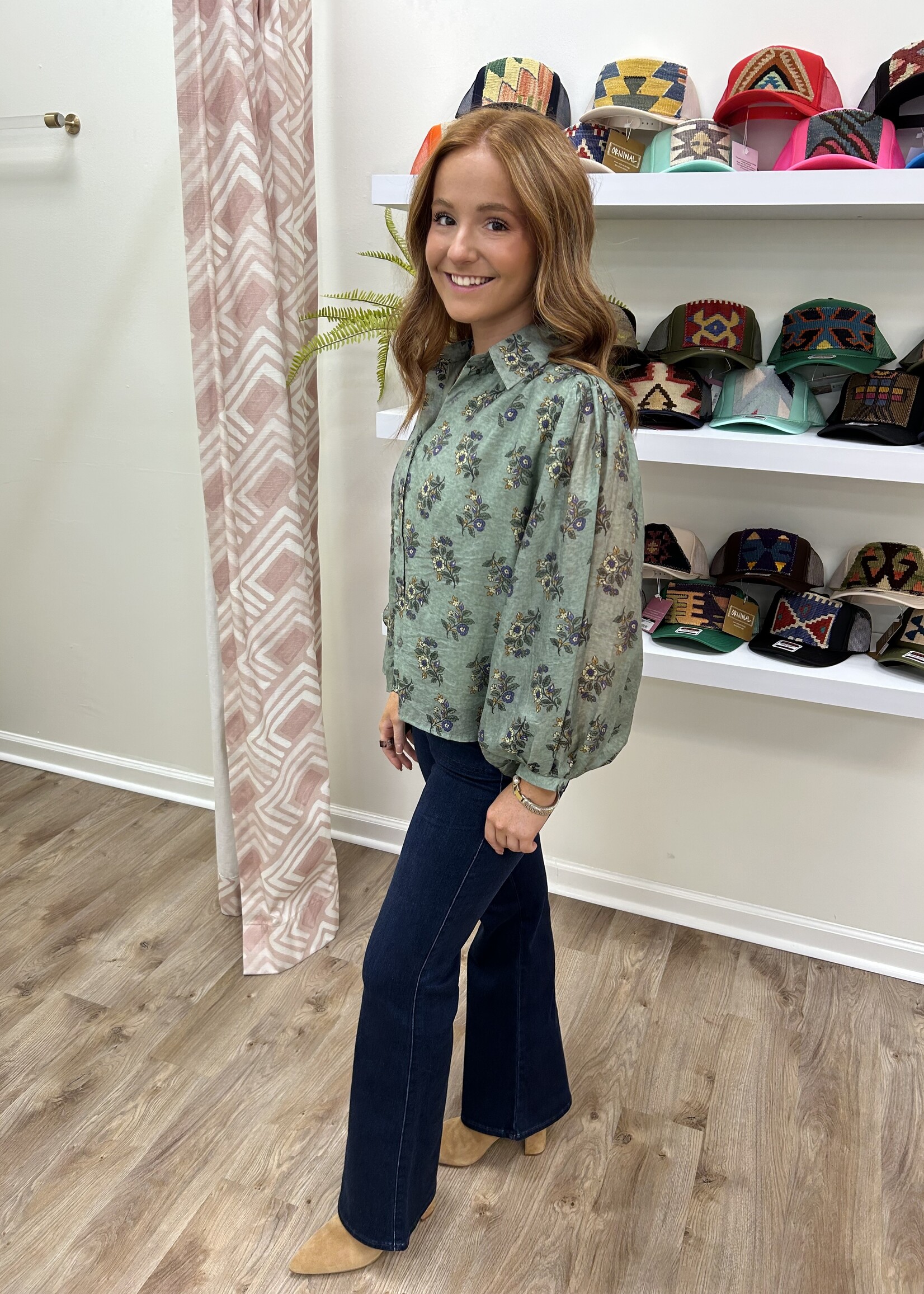 ETO ETO Floral Button Down Blouse