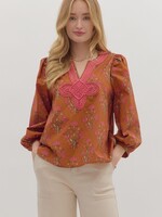 ETO ETO Floral Embroidered Trim Top
