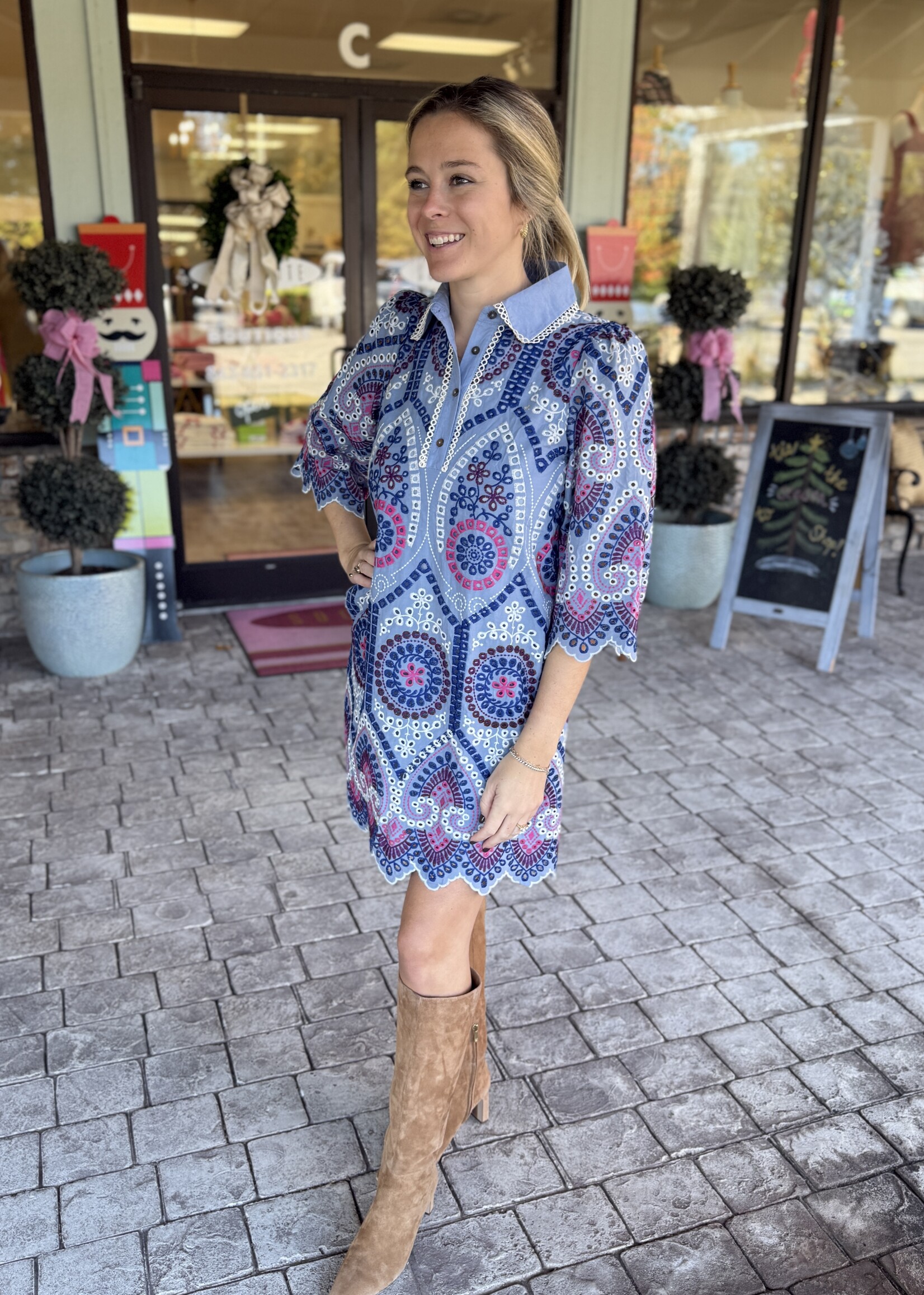 ETO ETO Eyelet Collared Dress