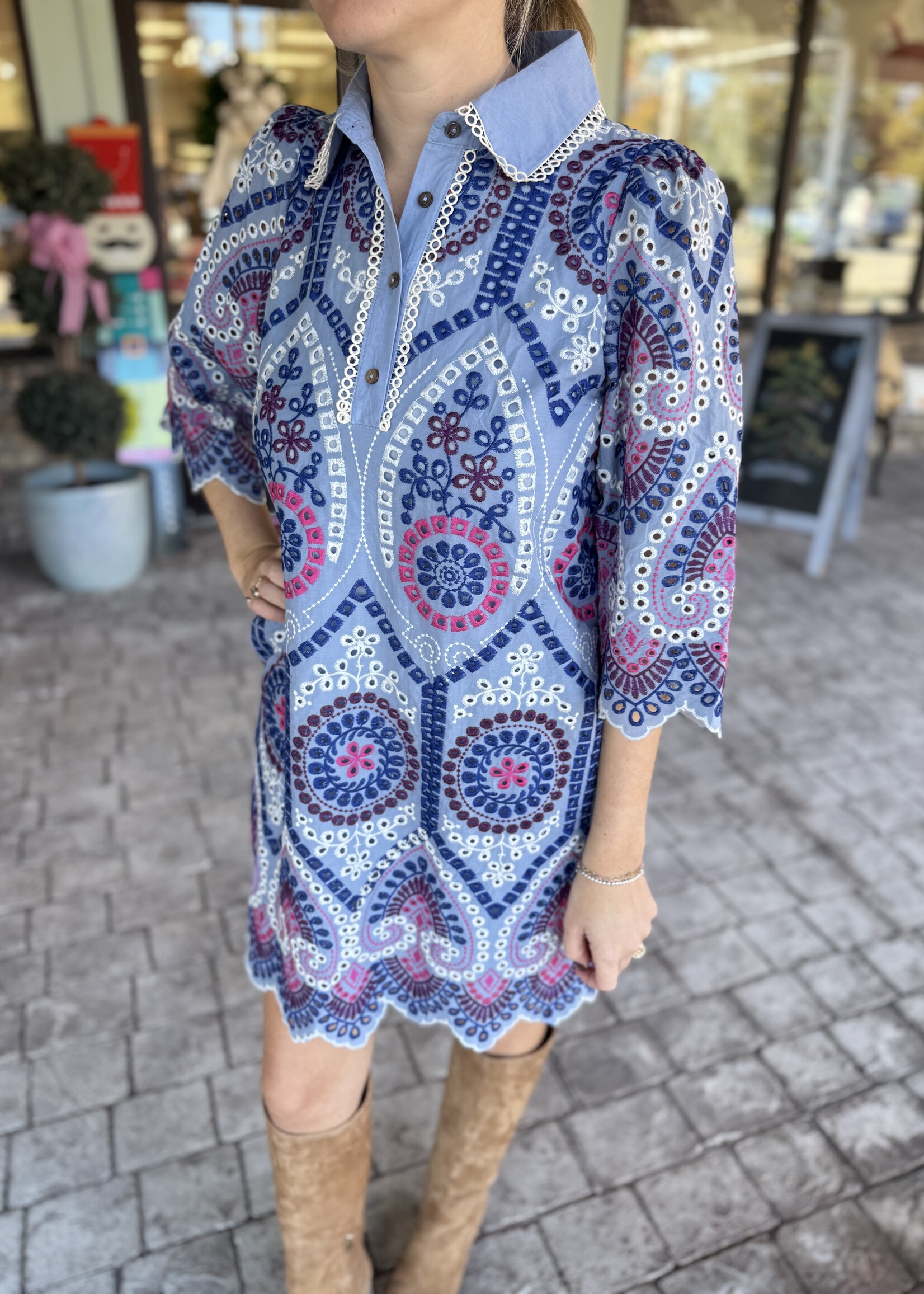 ETO ETO Eyelet Collared Dress