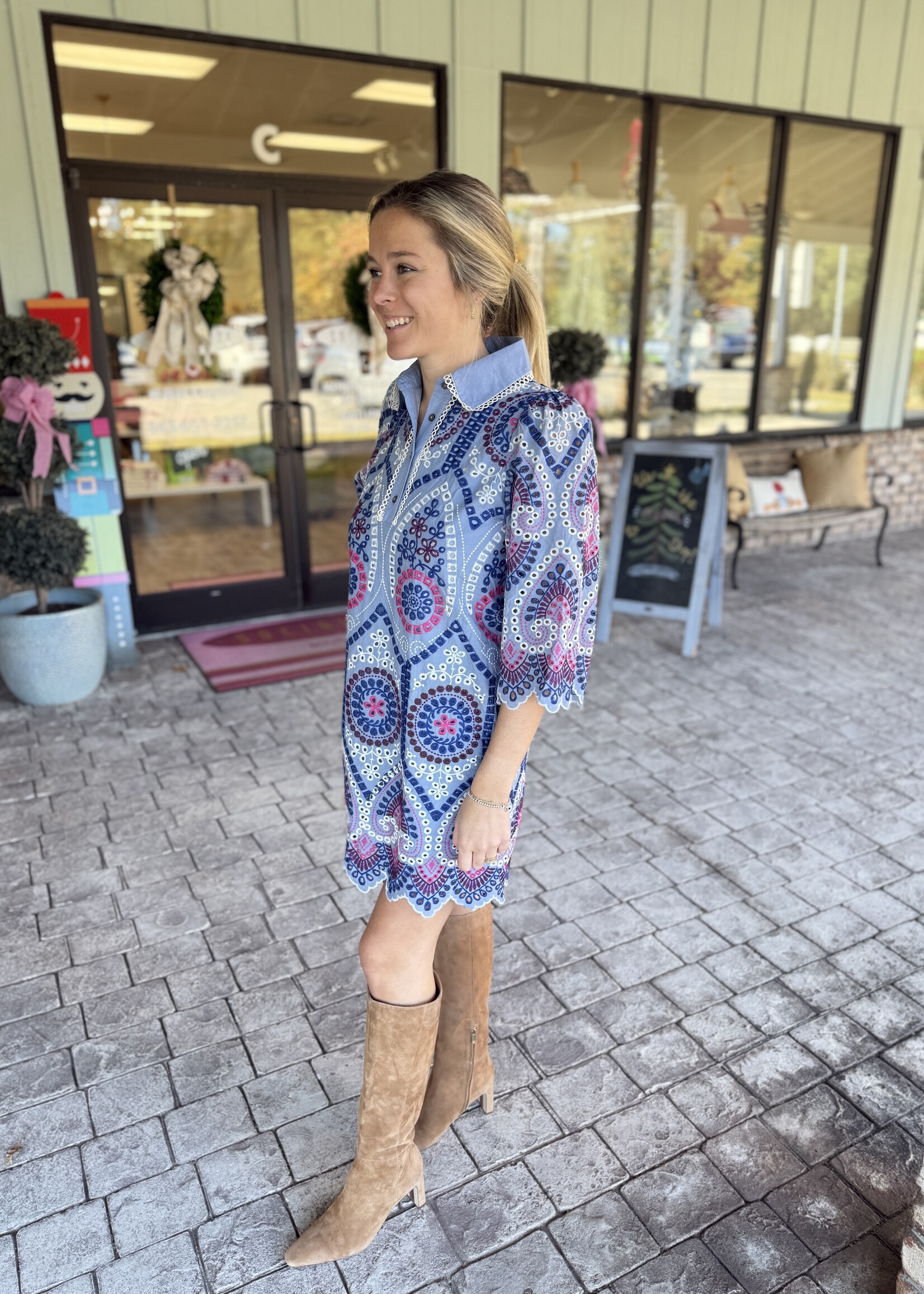 ETO ETO Eyelet Collared Dress