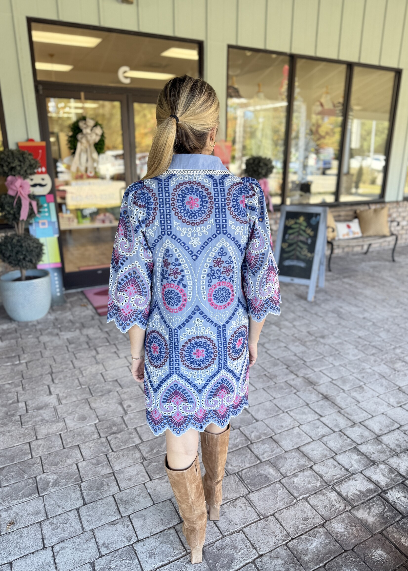 ETO ETO Eyelet Collared Dress