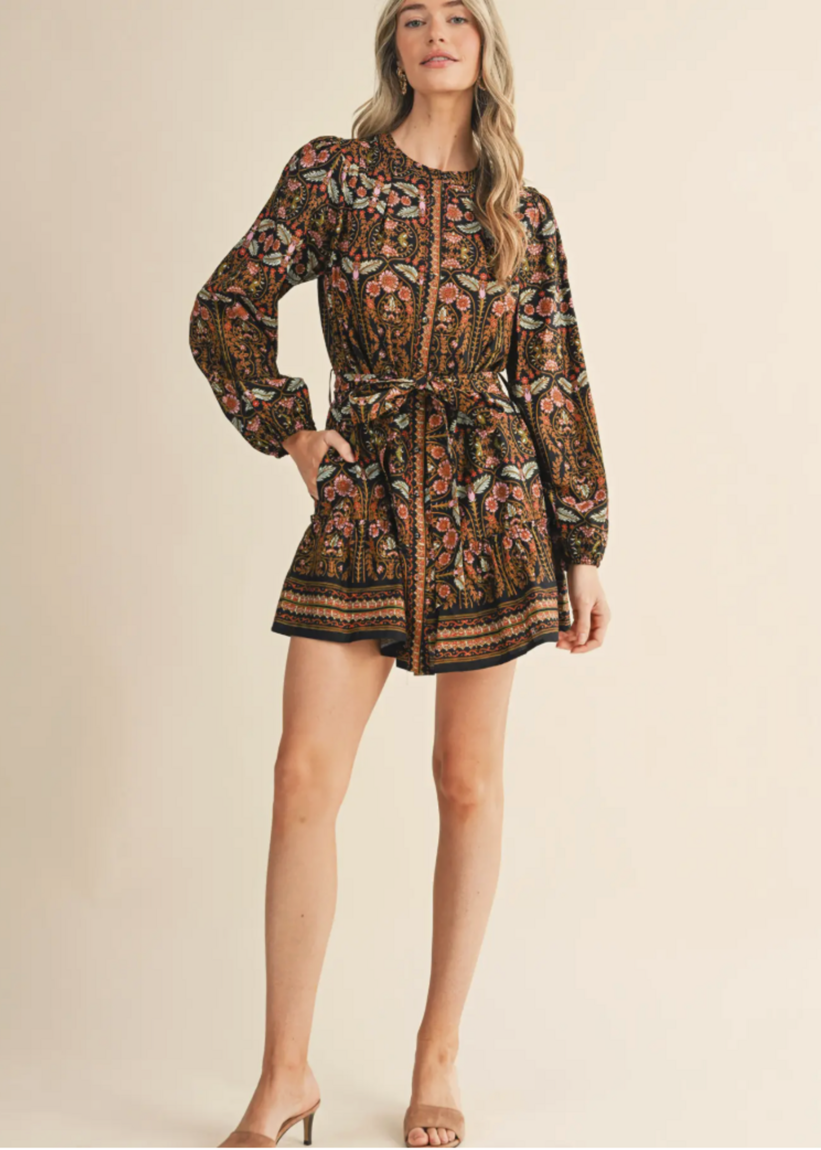 Merci Merci Floral Button Belted Dress