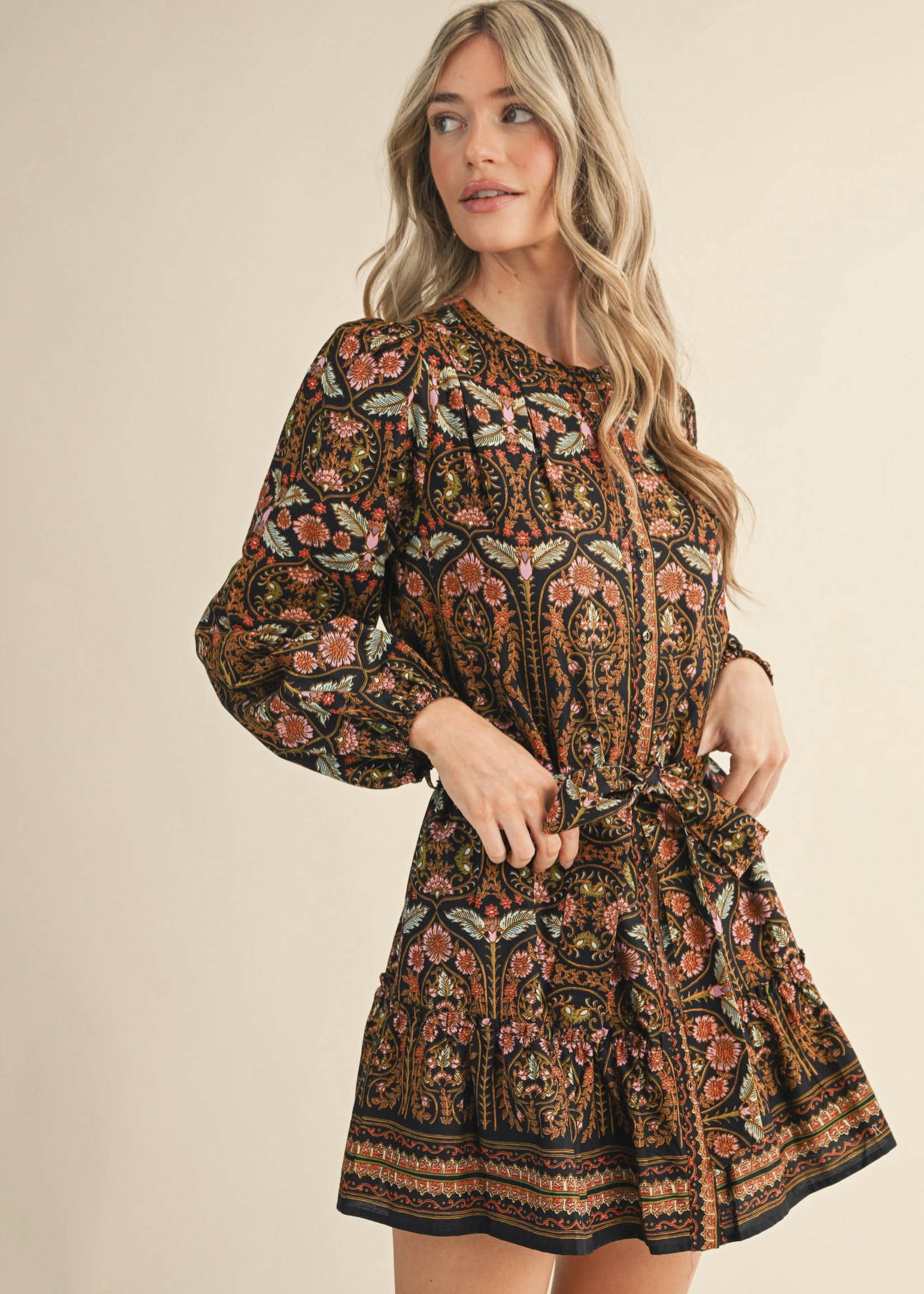 Merci Merci Floral Button Belted Dress