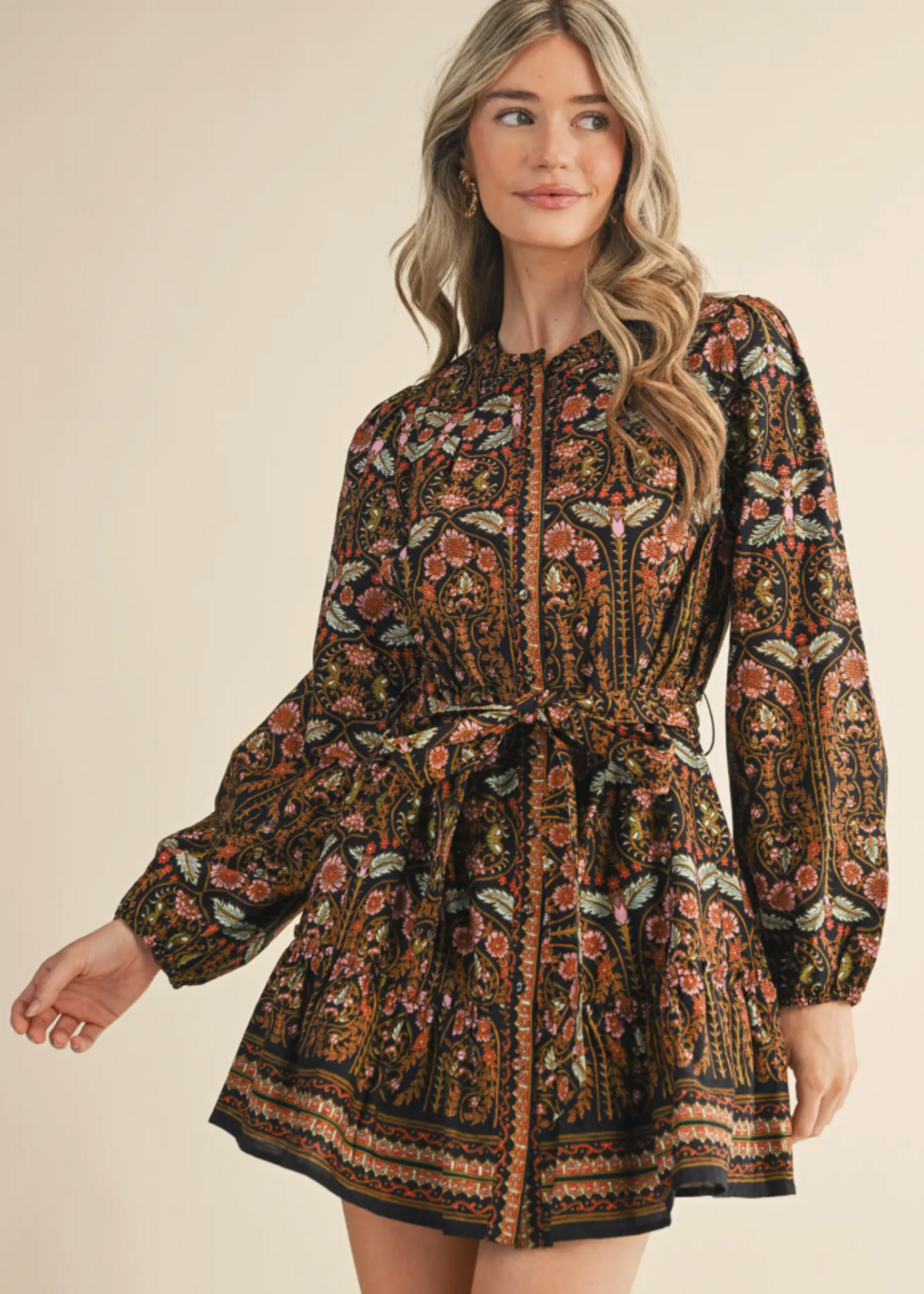 Merci Merci Floral Button Belted Dress