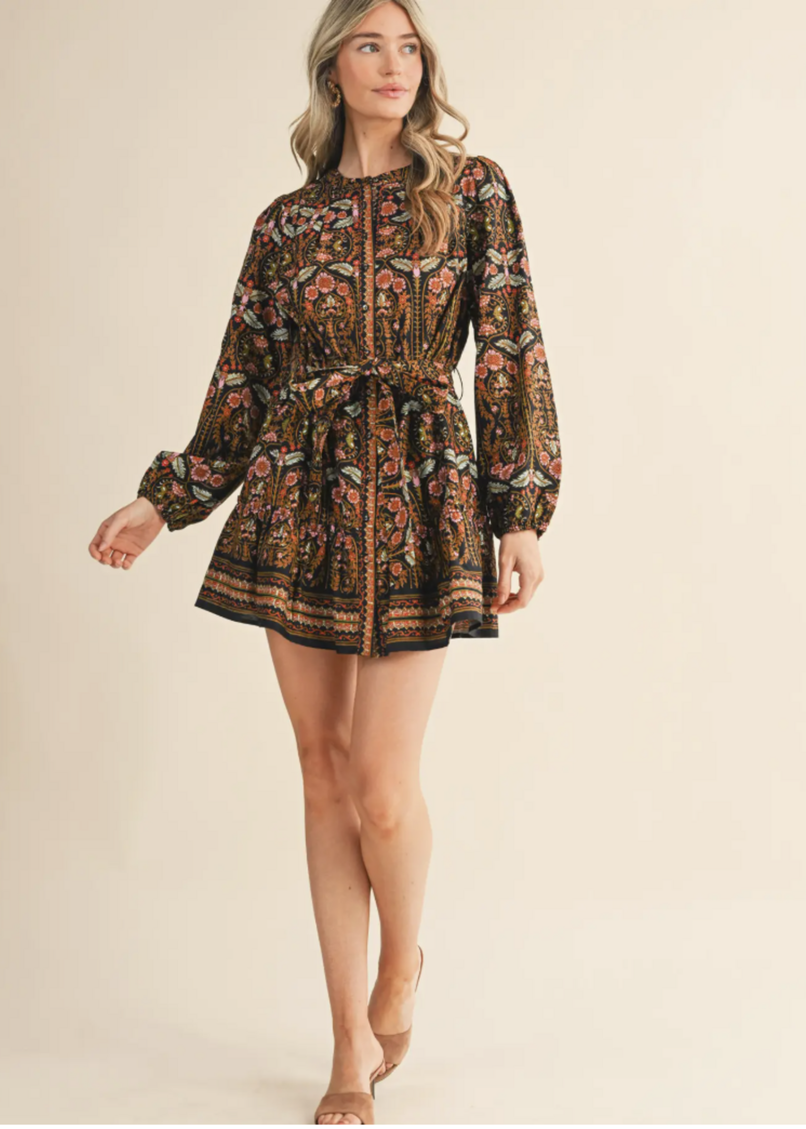 Merci Merci Floral Button Belted Dress