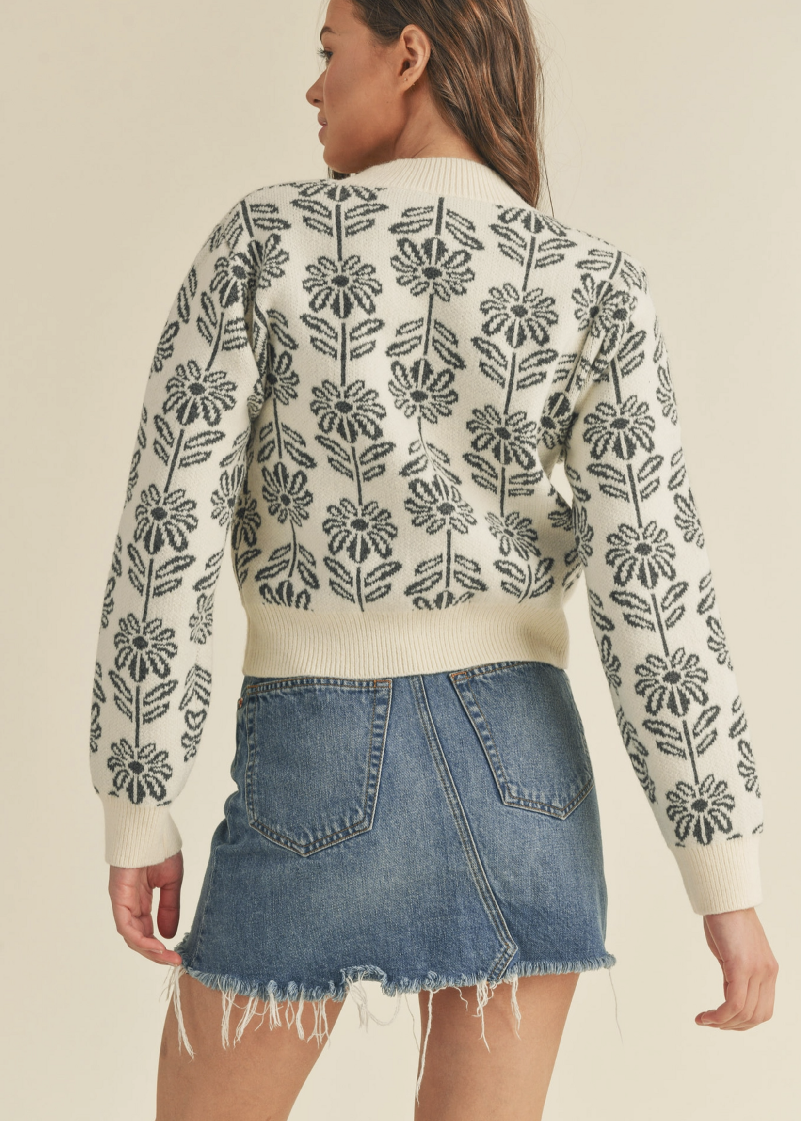 Merci Merci Floral Pattern Knit Sweater