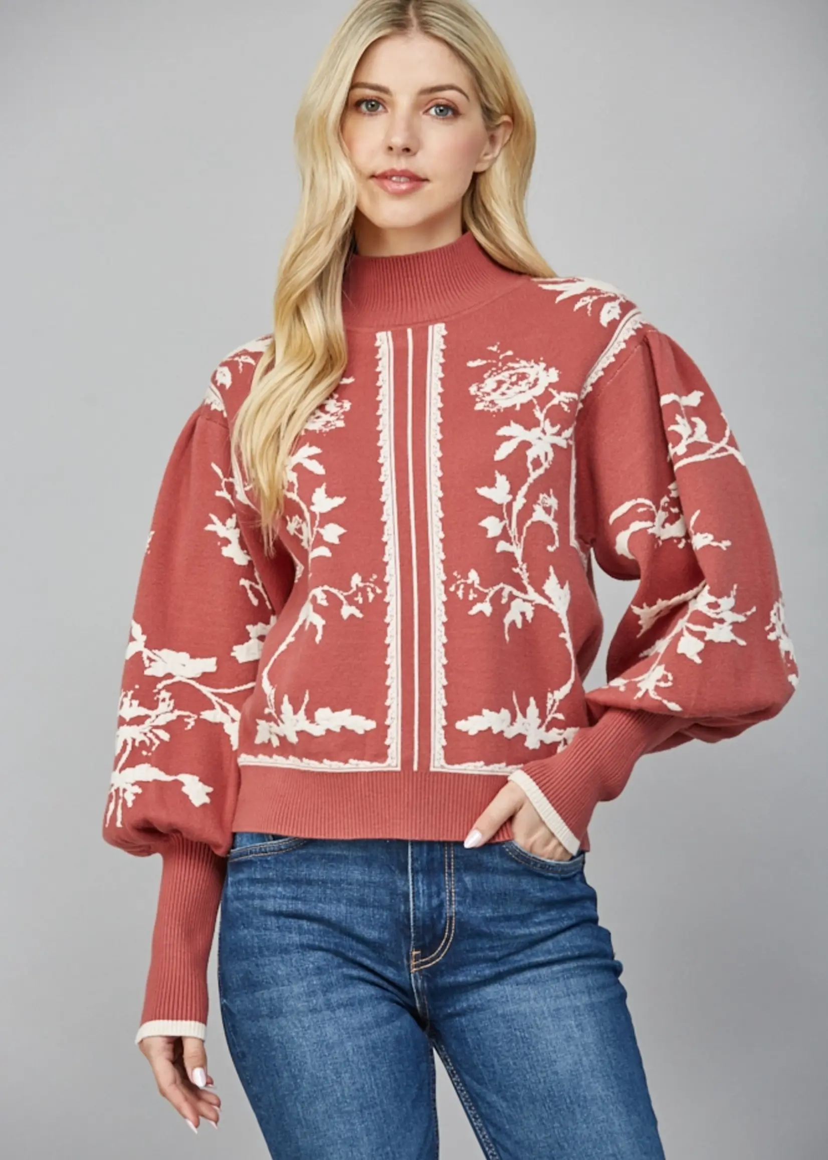 FT Fate Balloon Slve Mock Neck Sweater