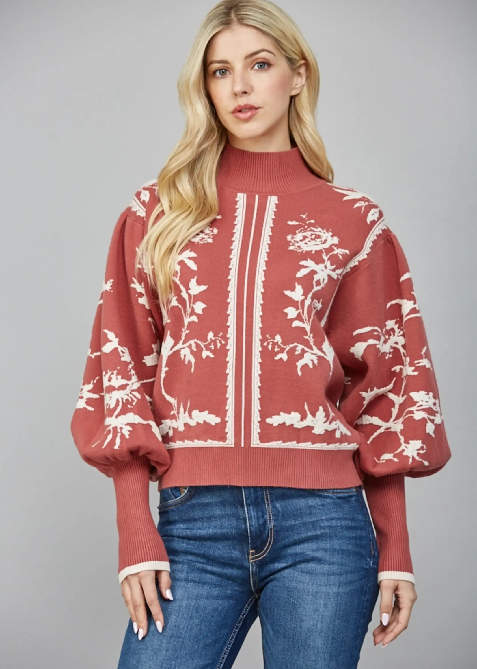 FT Fate Balloon Slve Mock Neck Sweater