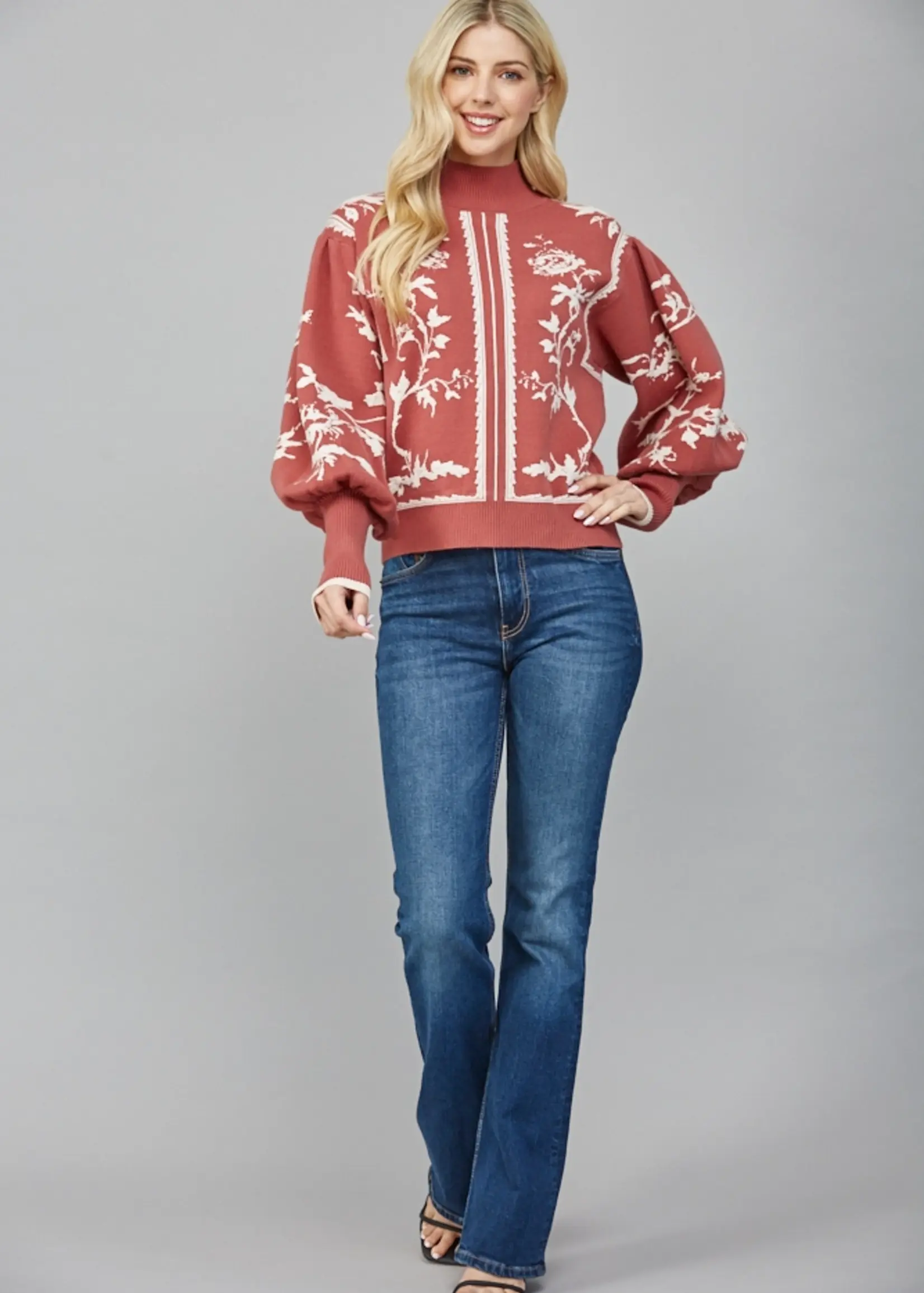 FT Fate Balloon Slve Mock Neck Sweater