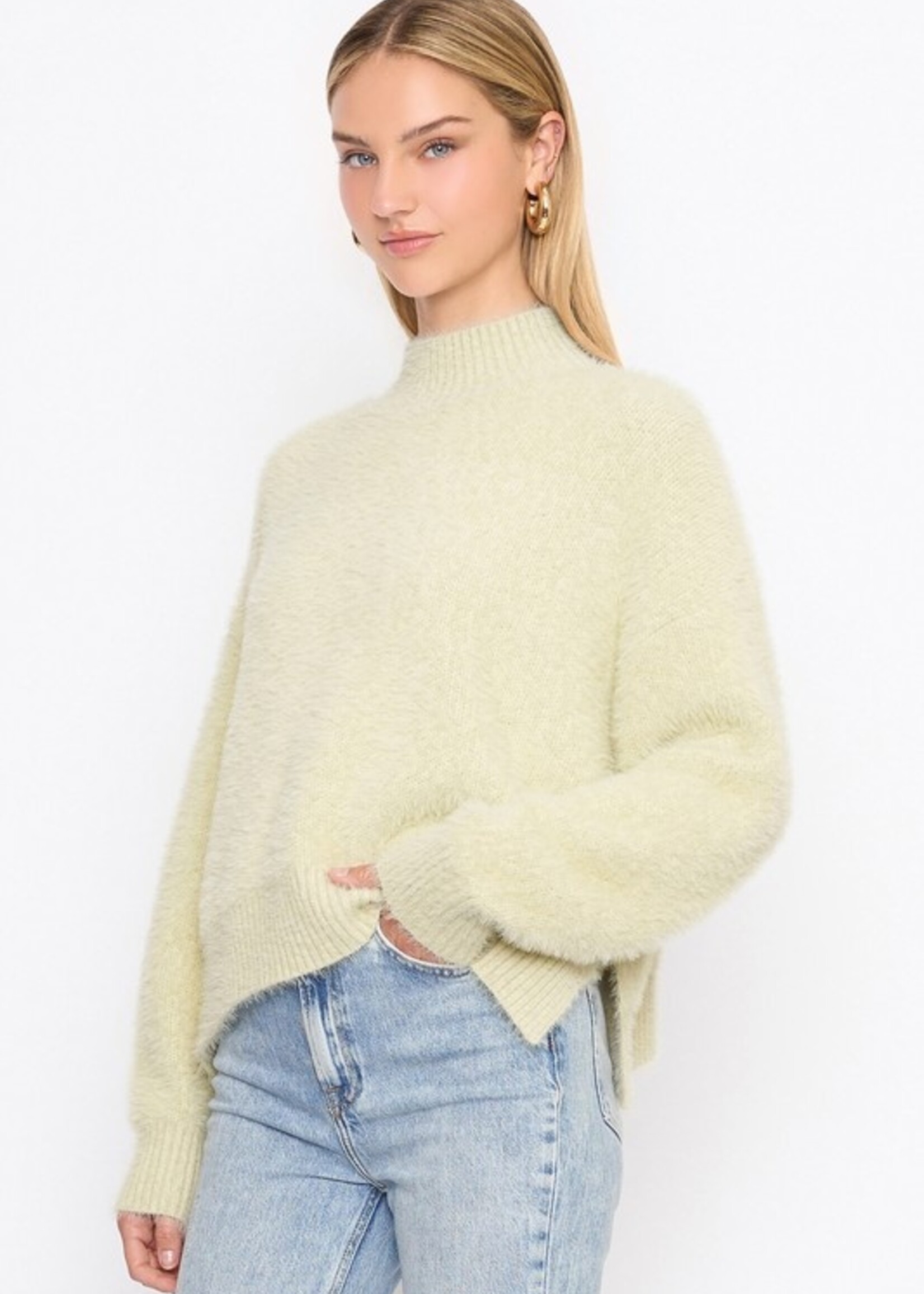 Delly Delly Fuzzy Moch Neck Sweater