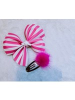 || Duo Boucles rayure rose & blanc & pompons rose