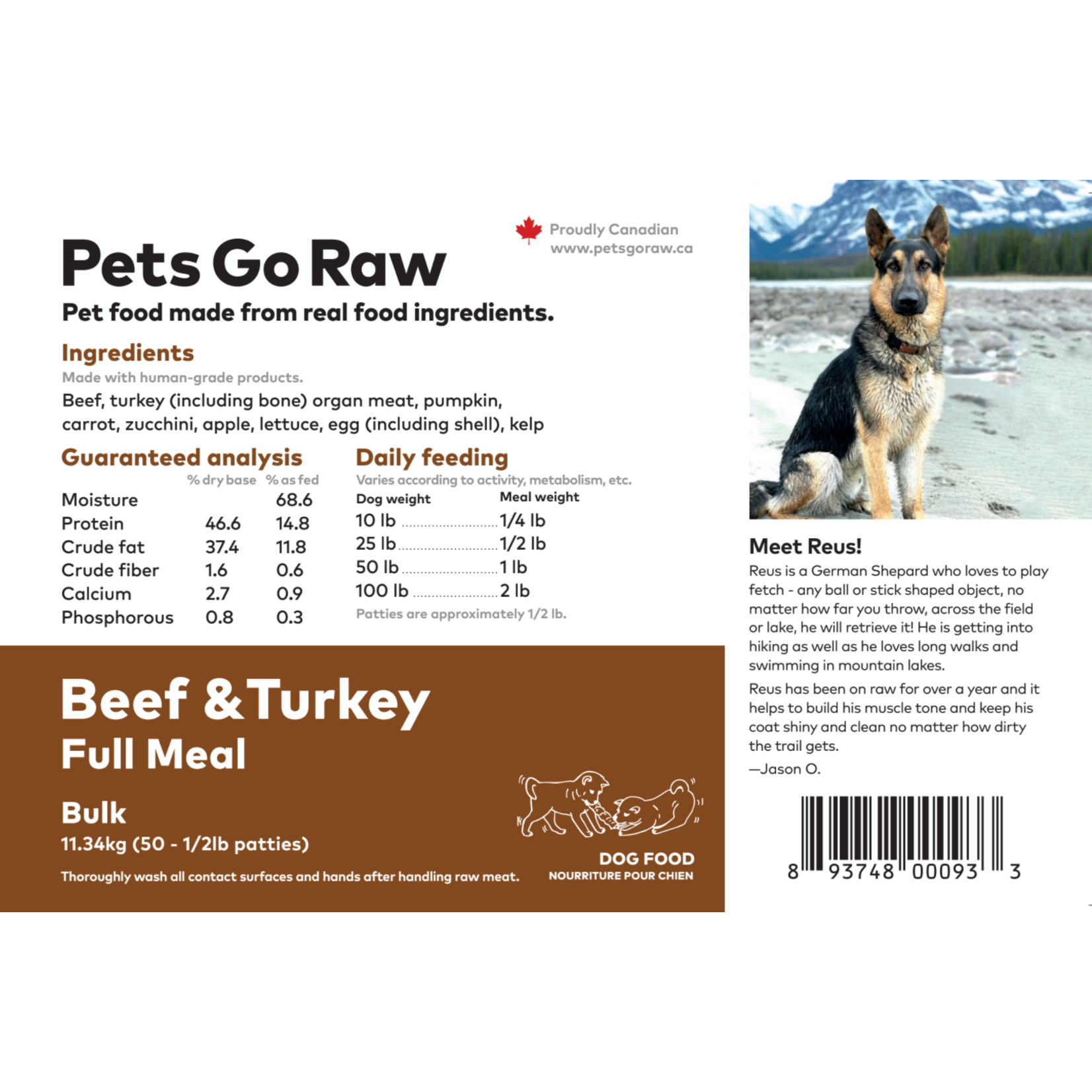 Pets Go Raw Beef/Turkey Blend Full Meal - 25lb Bulk