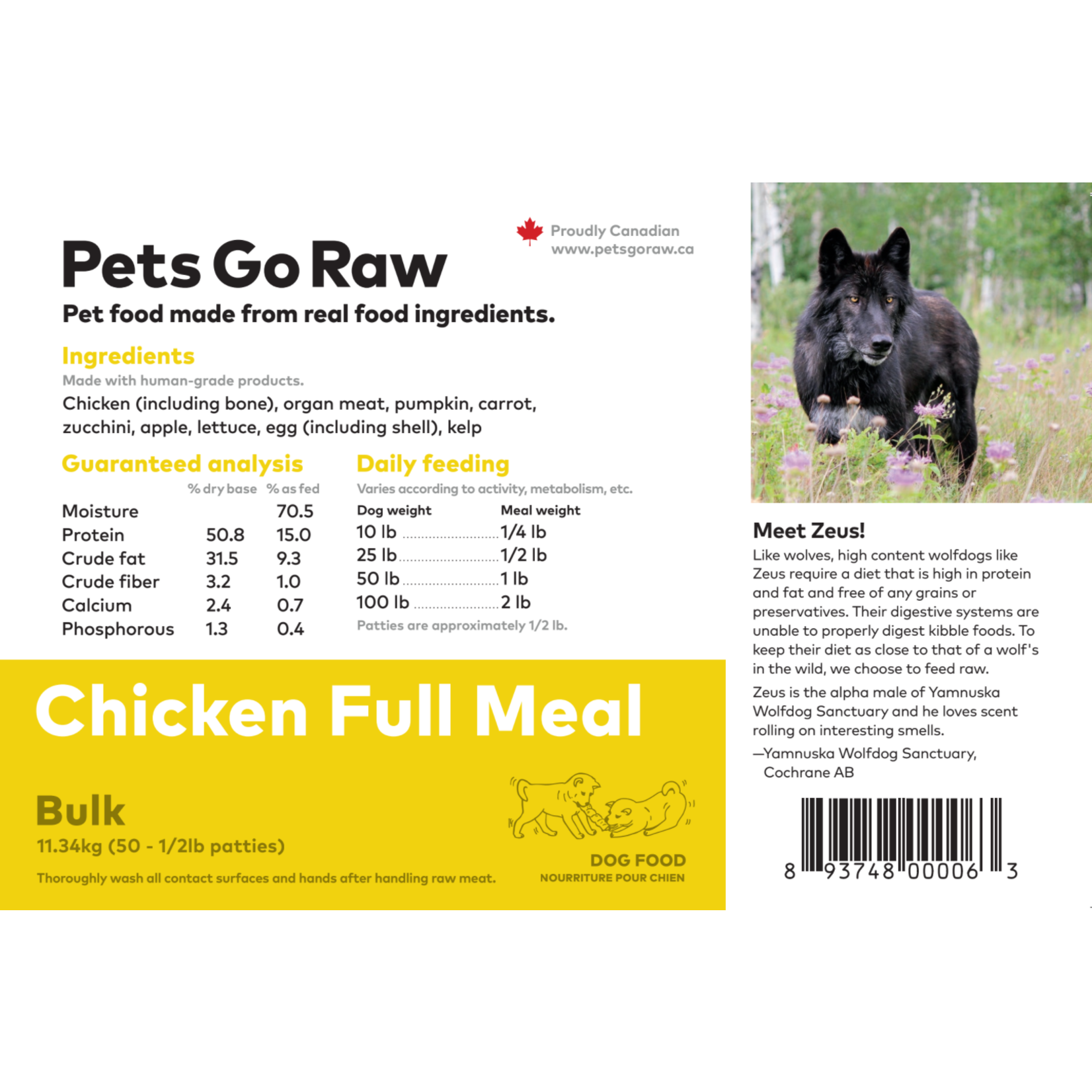 Pets Go Raw Chicken Full Meal - 24lb Bulk