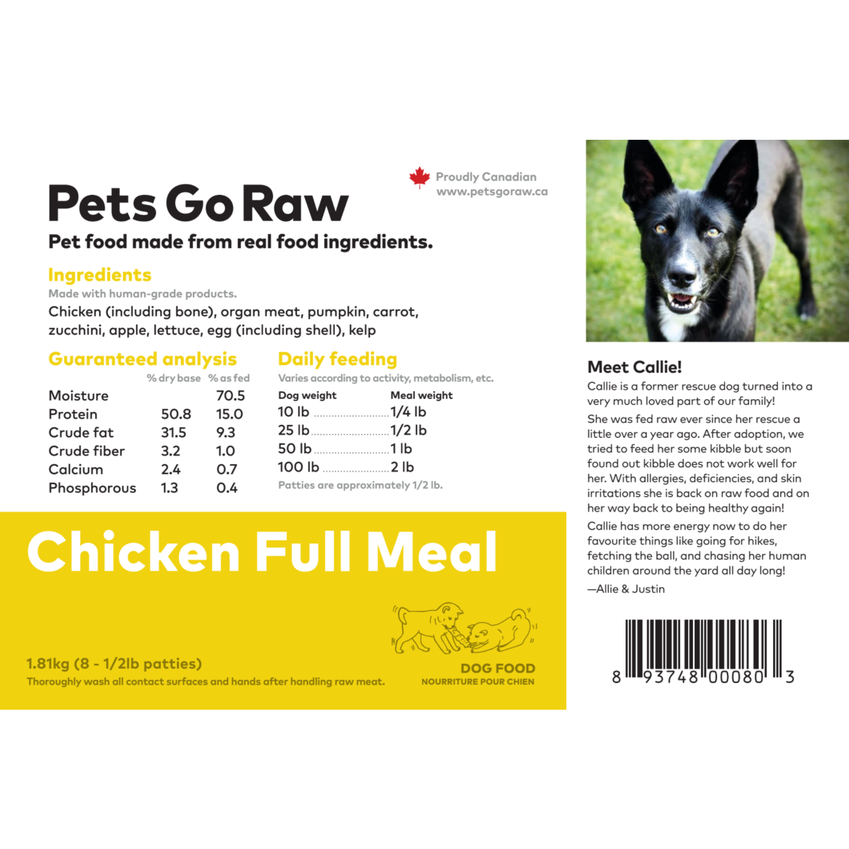 Pets Go Raw Chicken Full Meal - 4lb Package