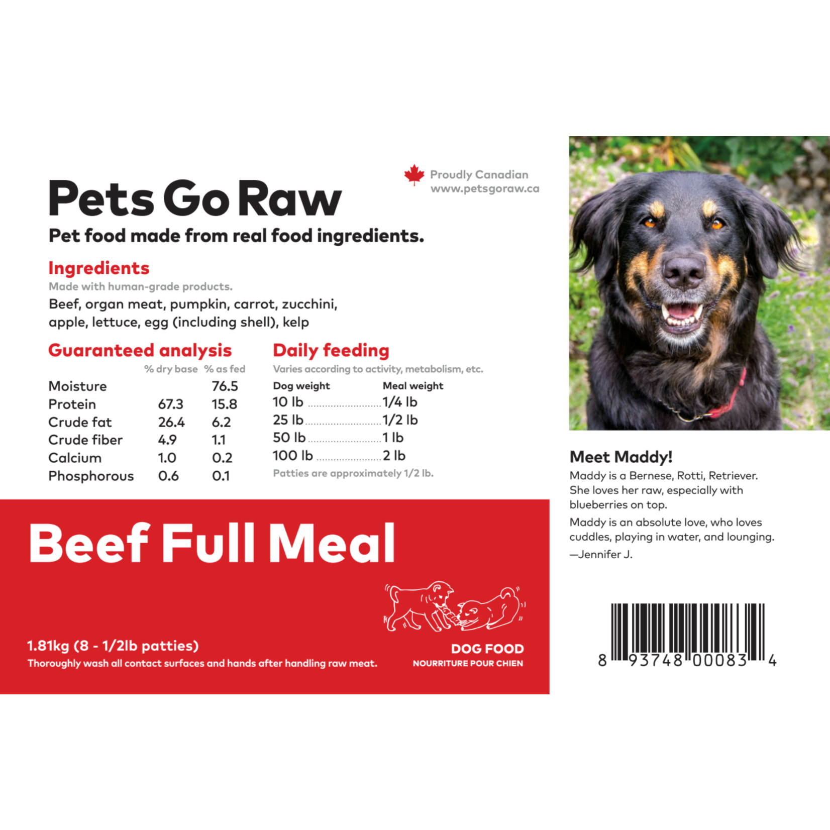 Pets Go Raw Beef Full Meal - 4lb Packages