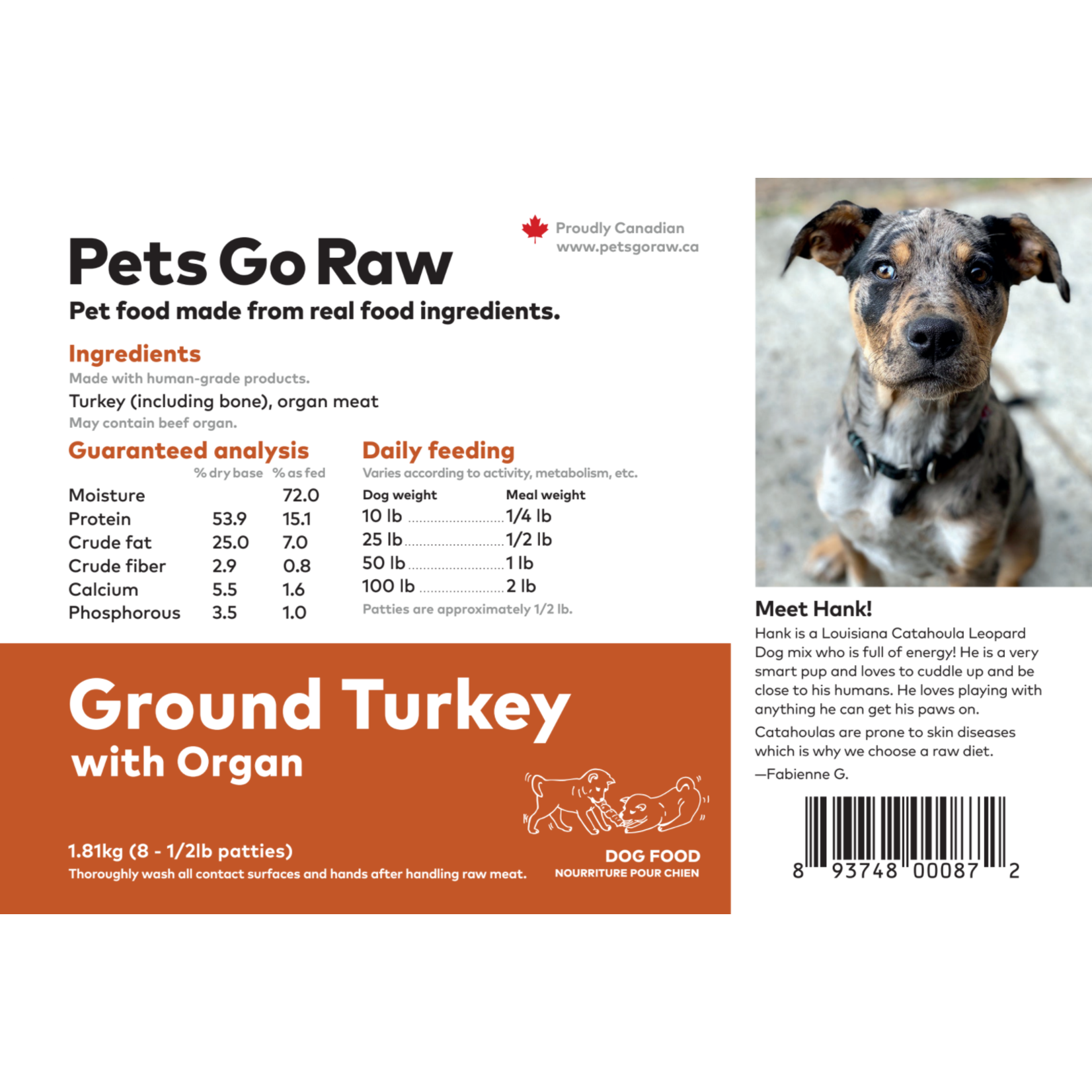 Pets Go Raw Ground Turkey with Organ Meat - 4lb Package