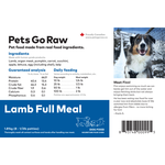 Pets Go Raw Lamb Full Meal - 4lb Package