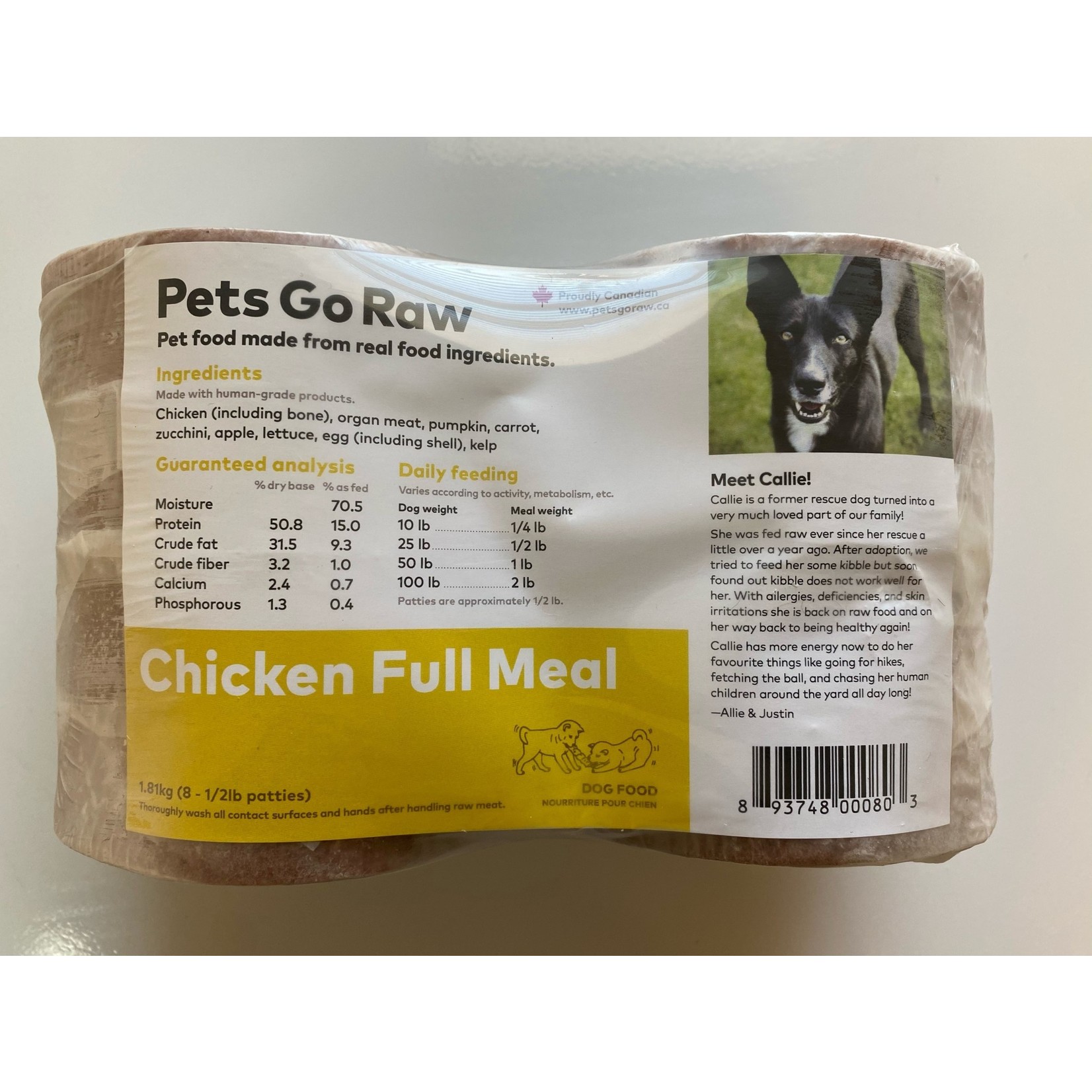 Pets Go Raw Chicken Full Meal - 4lb Package