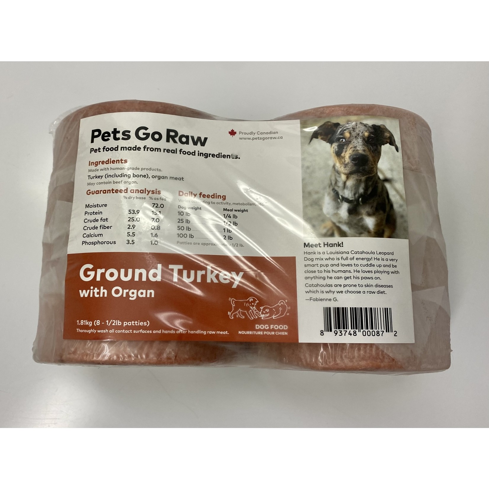 Pets Go Raw Ground Turkey with Organ Meat - 4lb Package