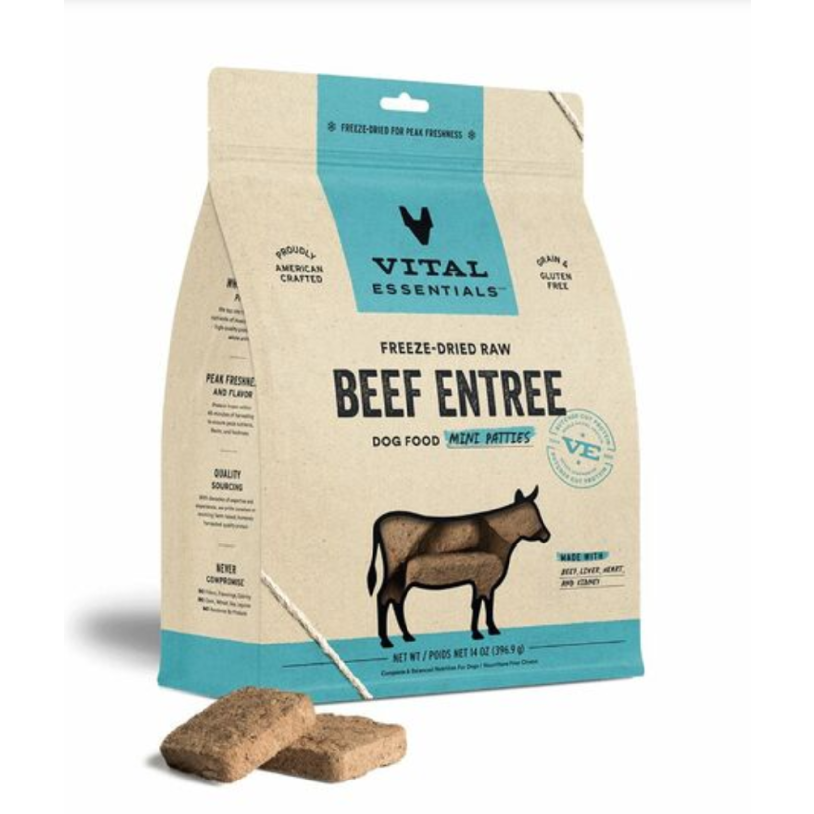 Vital Essentials Freeze Dried Raw Beef Entree Mini Patties 14OZ